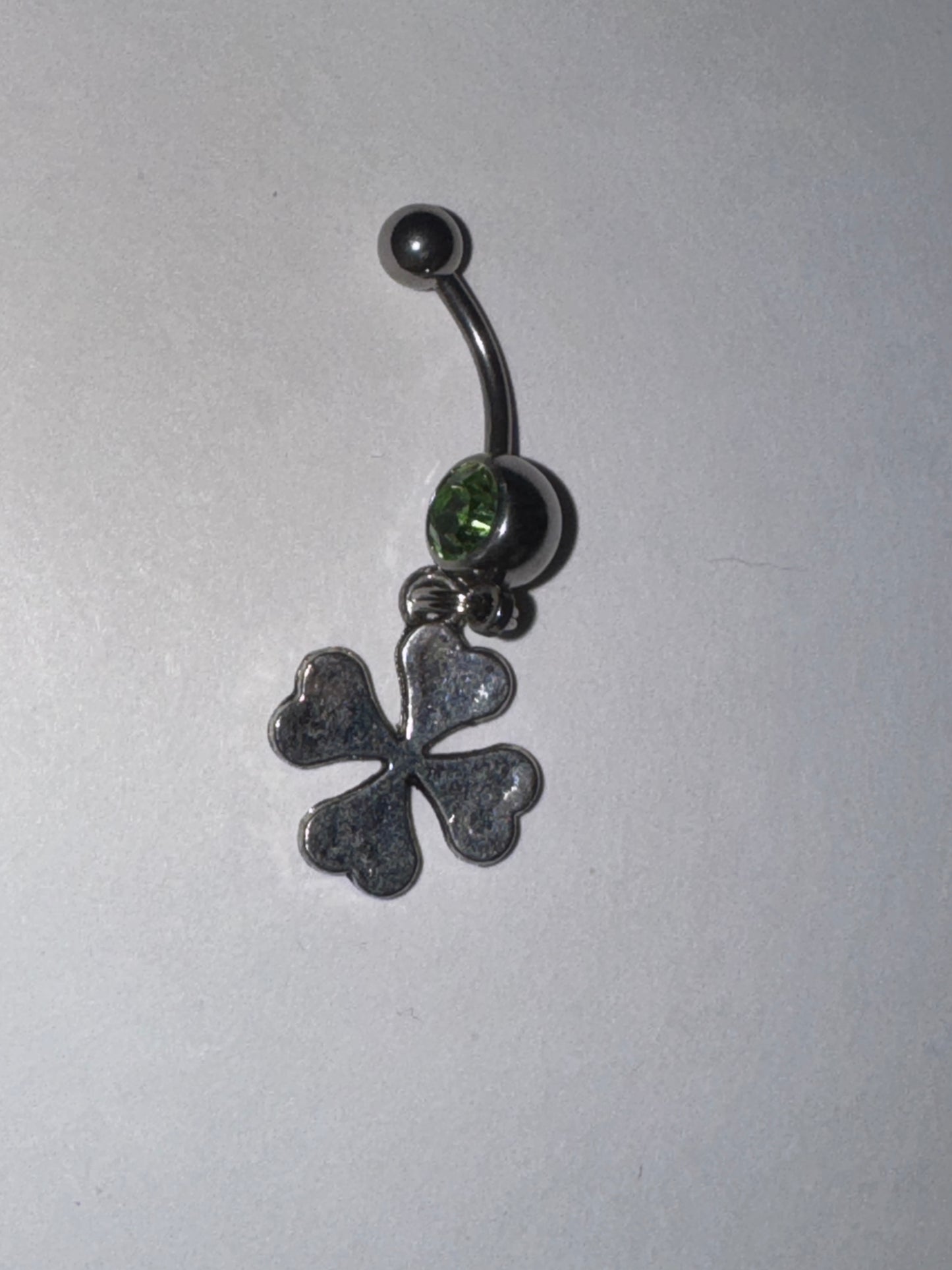 Green Gem Shamrock Dangle Belly Ring