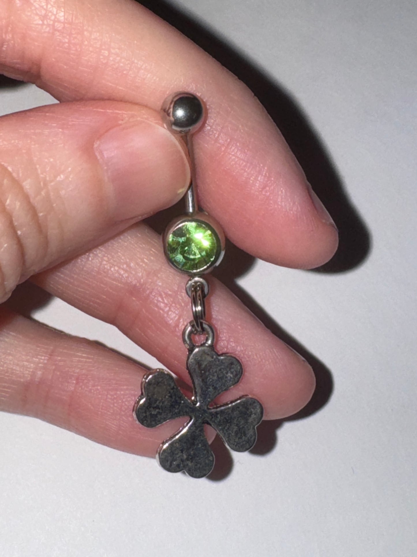 Green Gem Shamrock Dangle Belly Ring