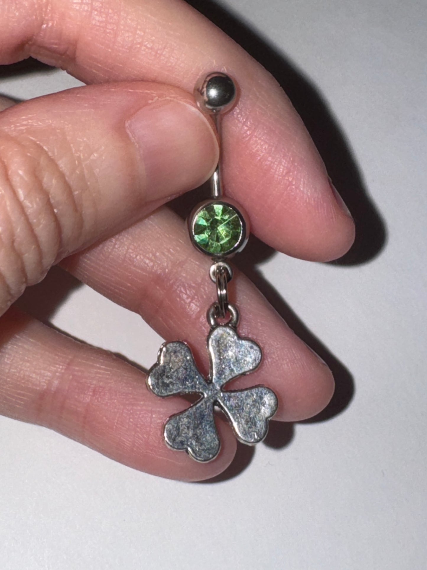 Green Gem Shamrock Dangle Belly Ring