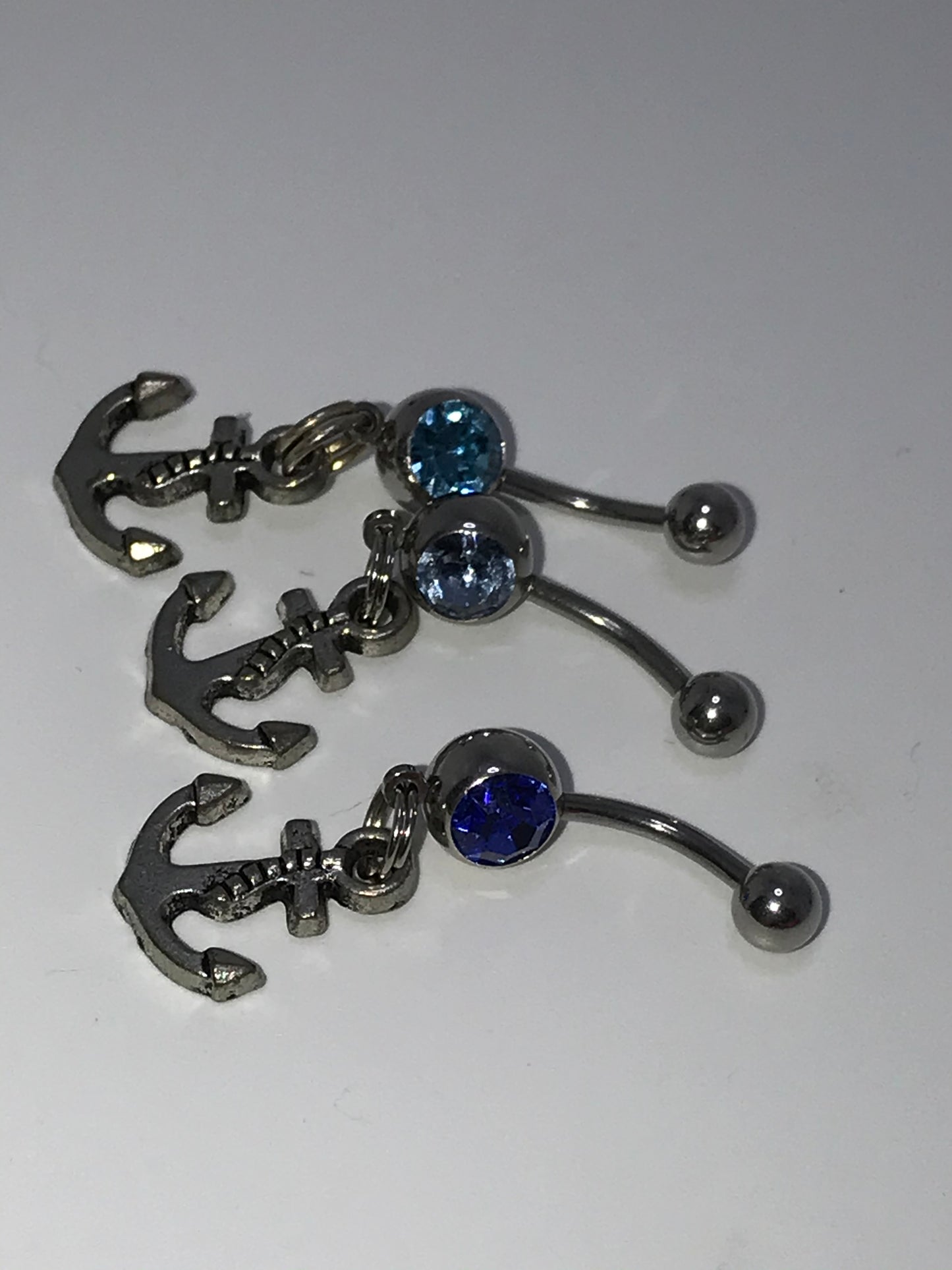 Small Anchor with Light Blue Gem Dangle Belly Ring