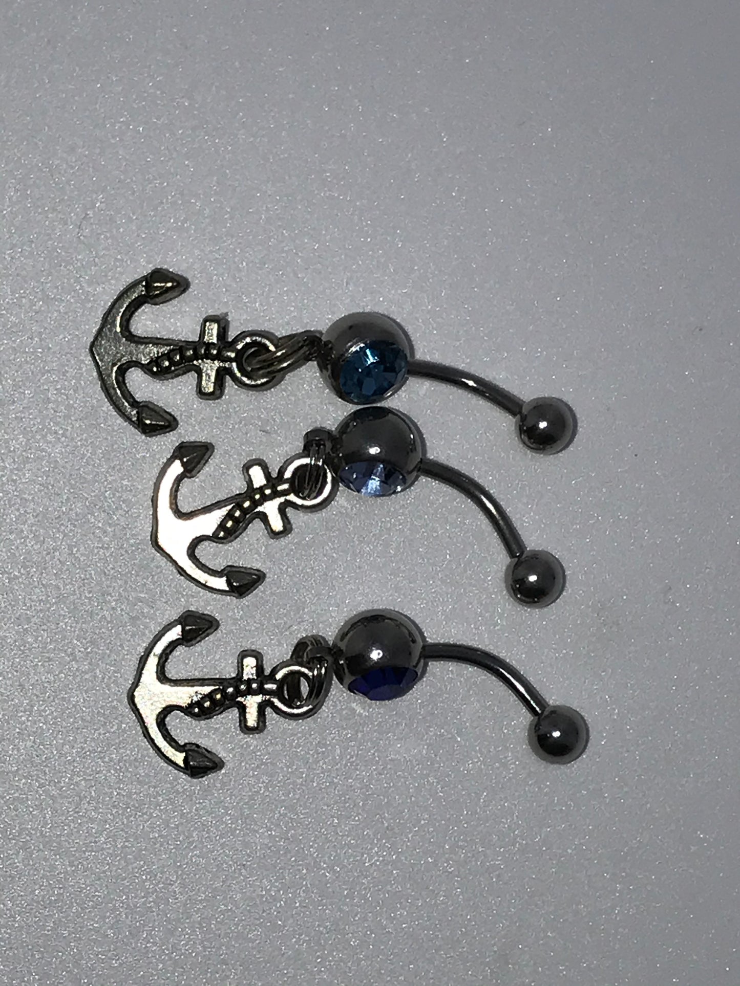 Small Anchor with Light Blue Gem Dangle Belly Ring