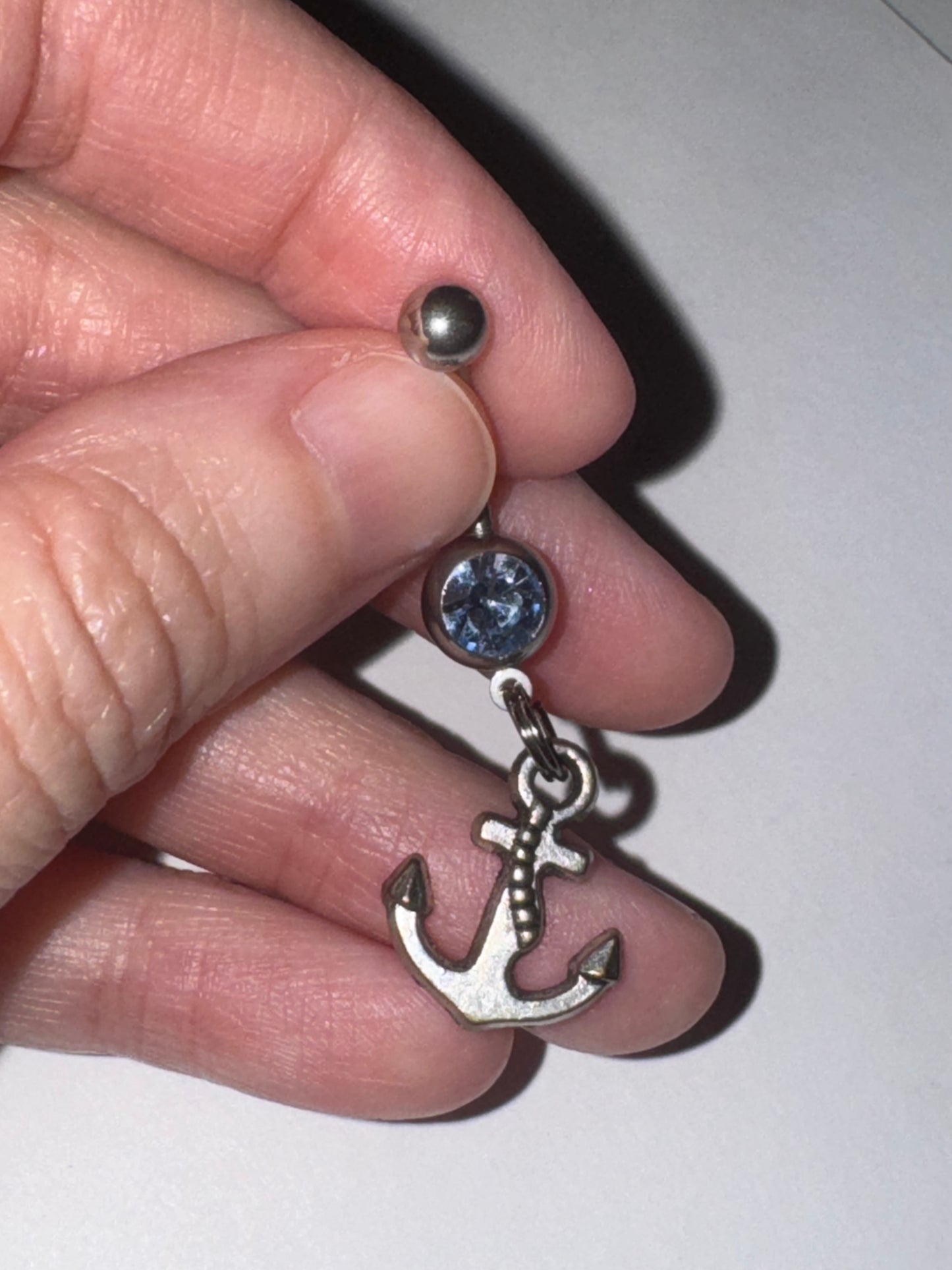 Small Anchor with Light Blue Gem Dangle Belly Ring