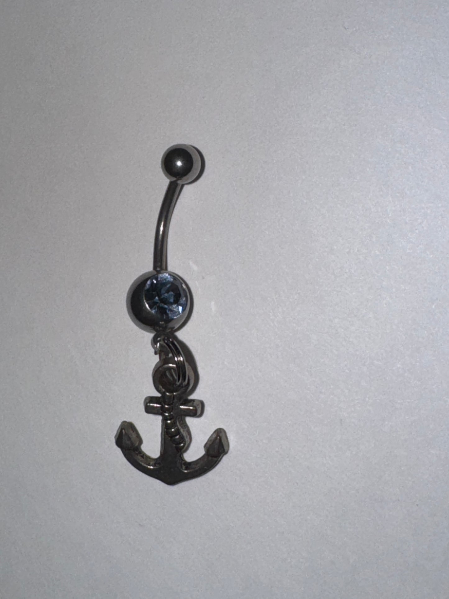 Small Anchor with Light Blue Gem Dangle Belly Ring