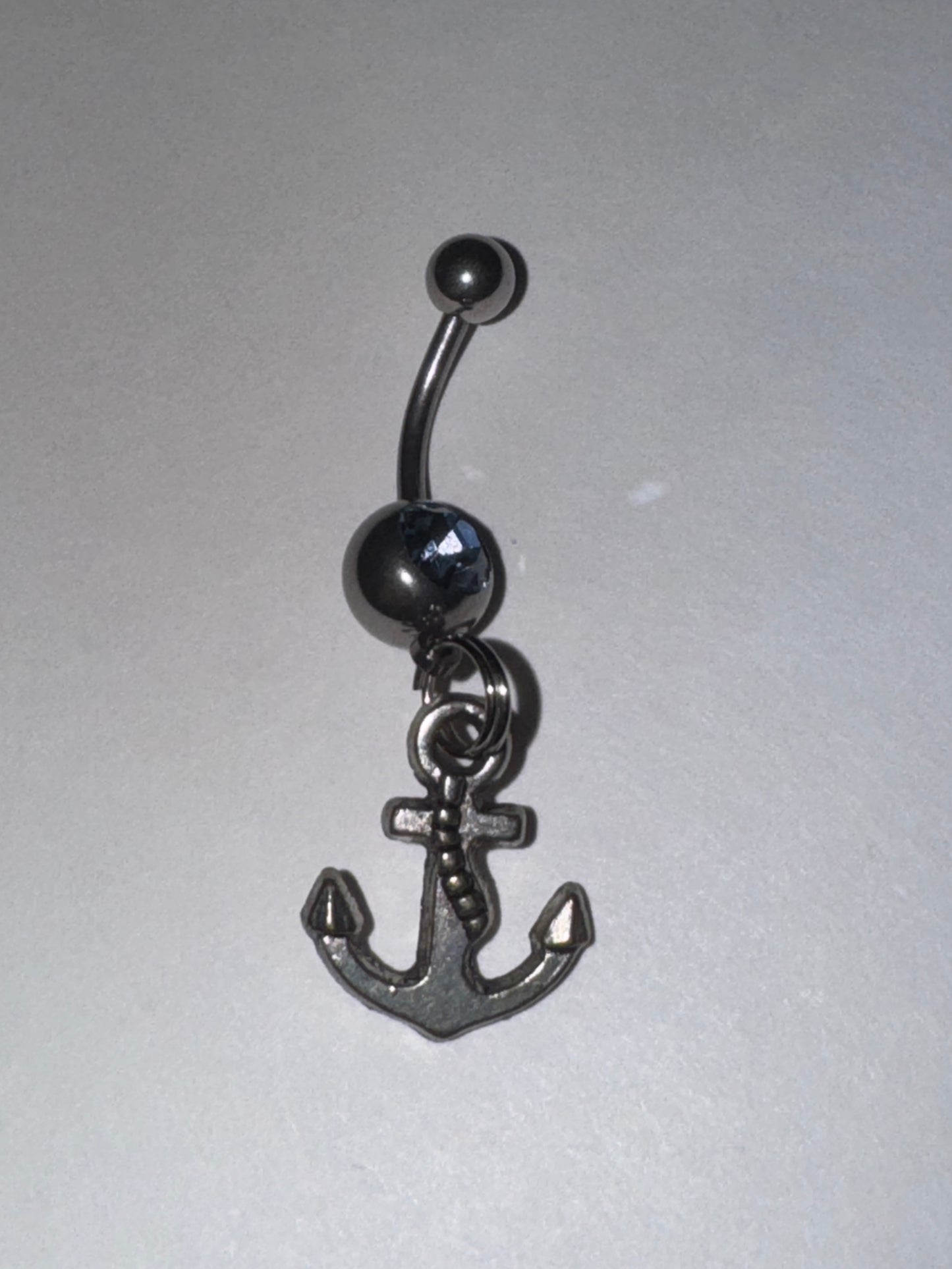 Small Anchor with Light Blue Gem Dangle Belly Ring