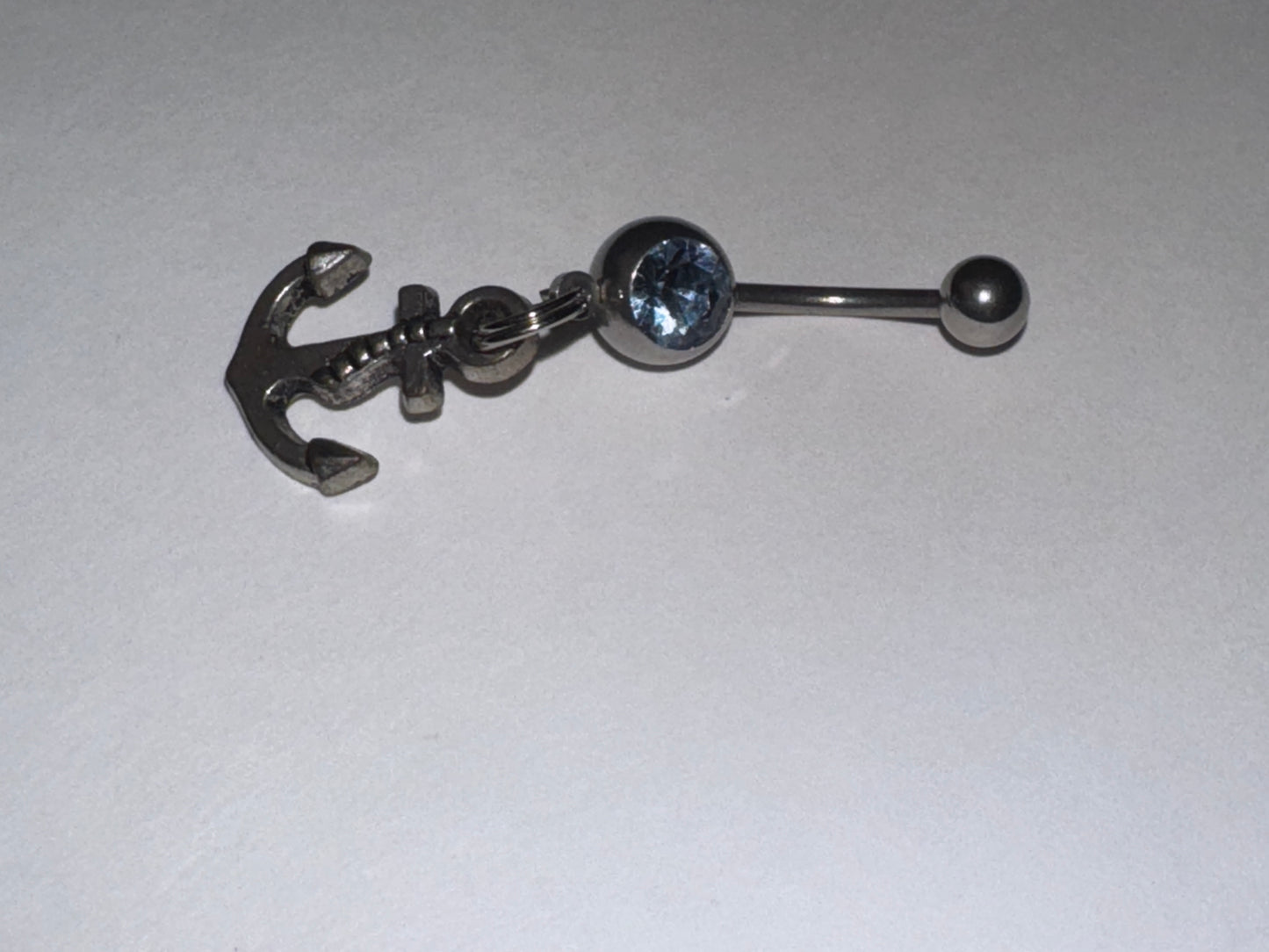 Small Anchor with Light Blue Gem Dangle Belly Ring