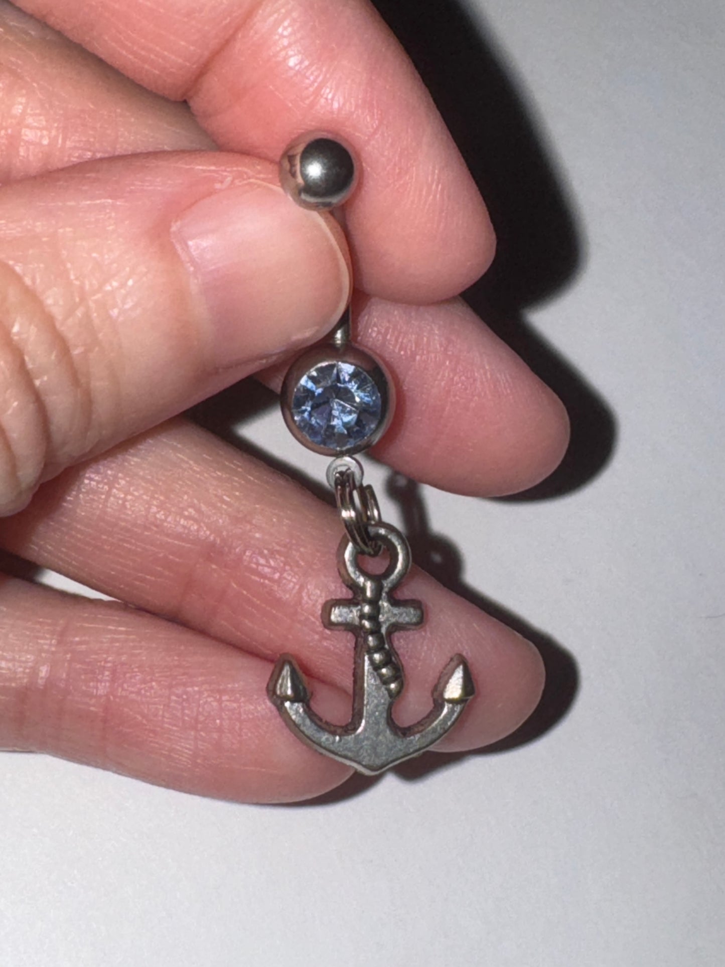 Small Anchor with Light Blue Gem Dangle Belly Ring