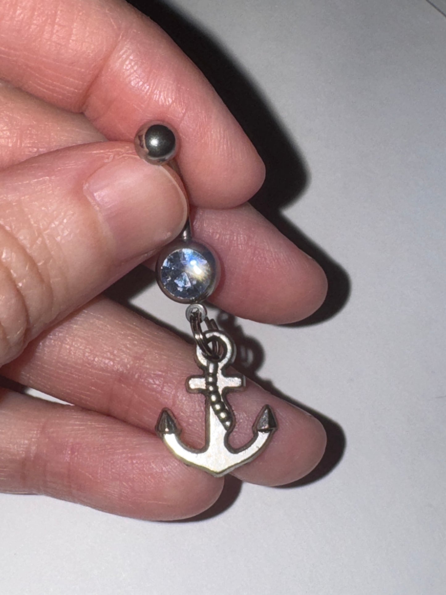 Small Anchor with Light Blue Gem Dangle Belly Ring