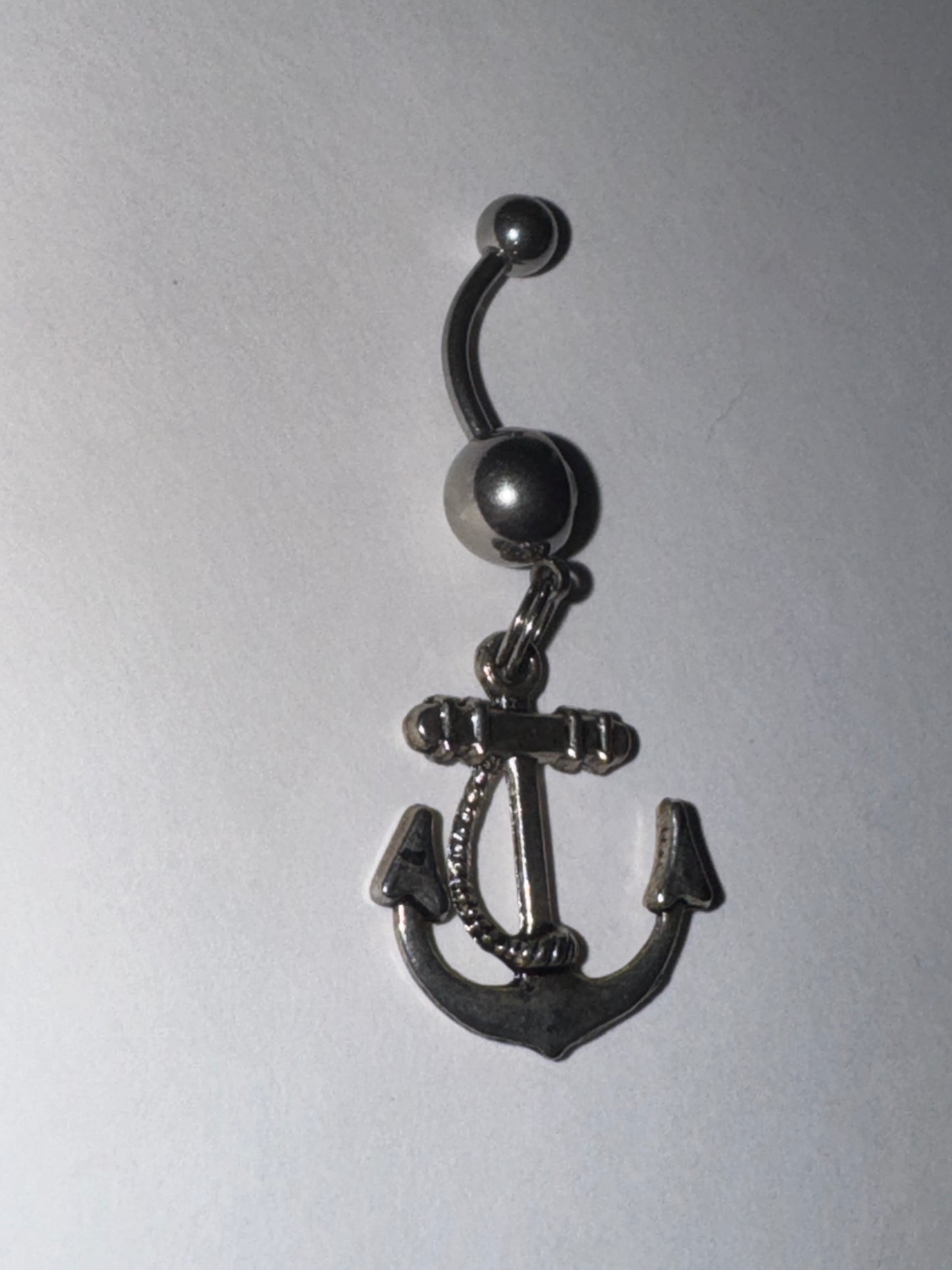 Large Anchor with Rope and Light Blue Gem Dangle Belly Ring