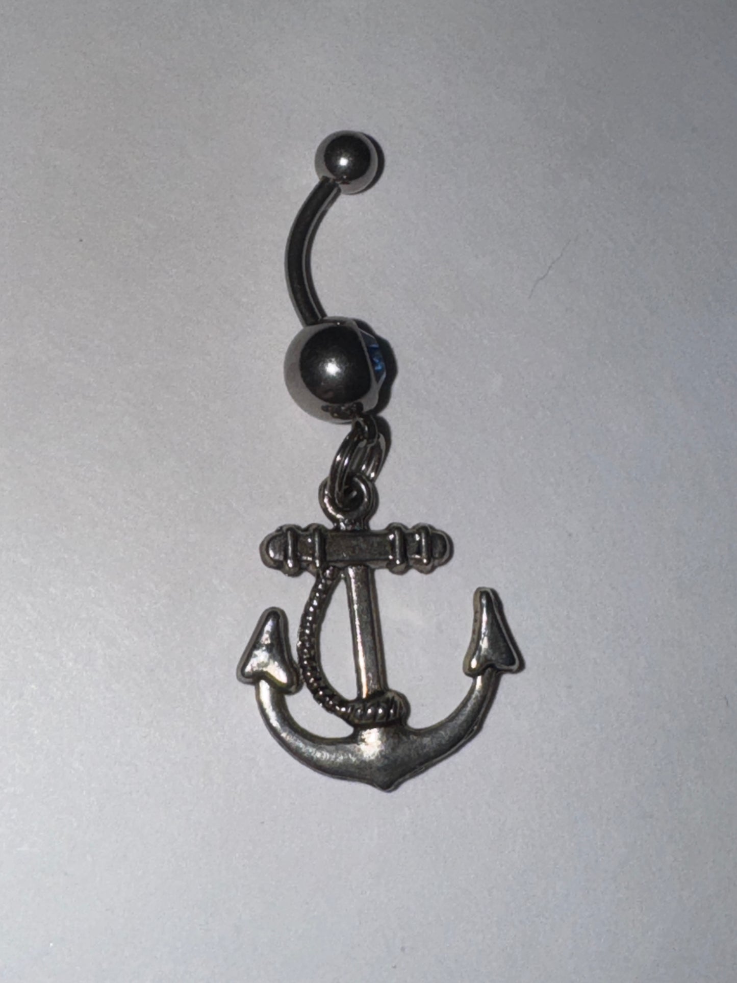 Large Anchor with Rope and Light Blue Gem Dangle Belly Ring
