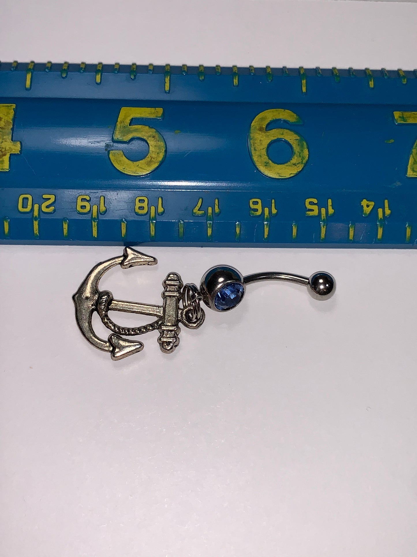 Large Anchor with Rope and Light Blue Gem Dangle Belly Ring