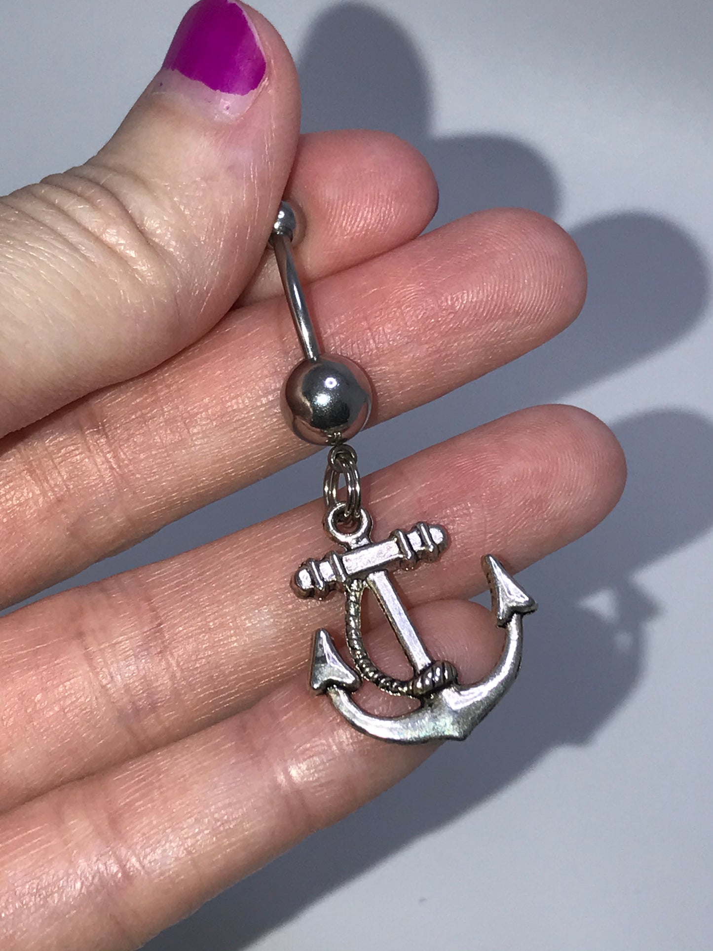 Large Anchor with Rope and Light Blue Gem Dangle Belly Ring