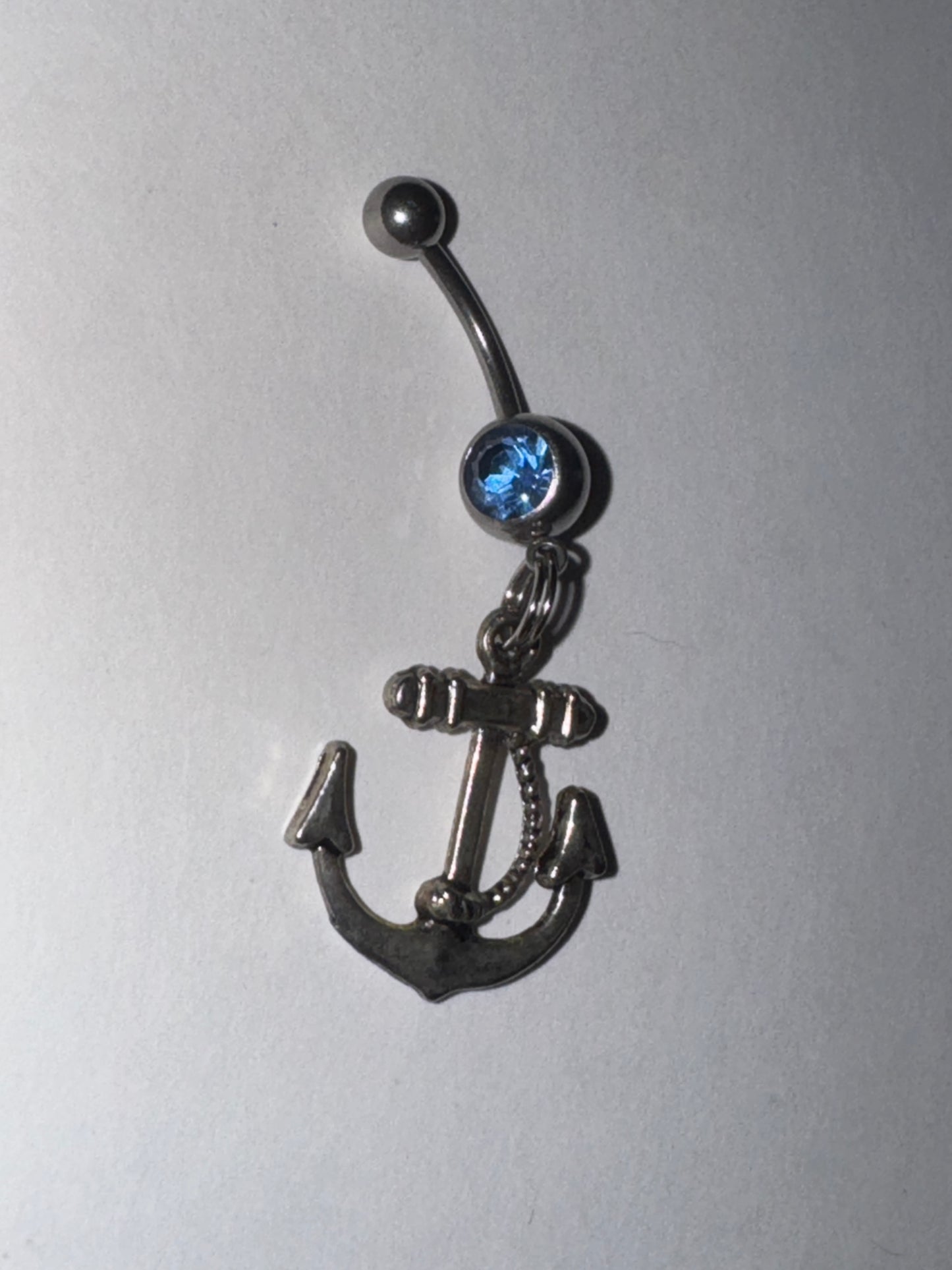 Large Anchor with Rope and Light Blue Gem Dangle Belly Ring