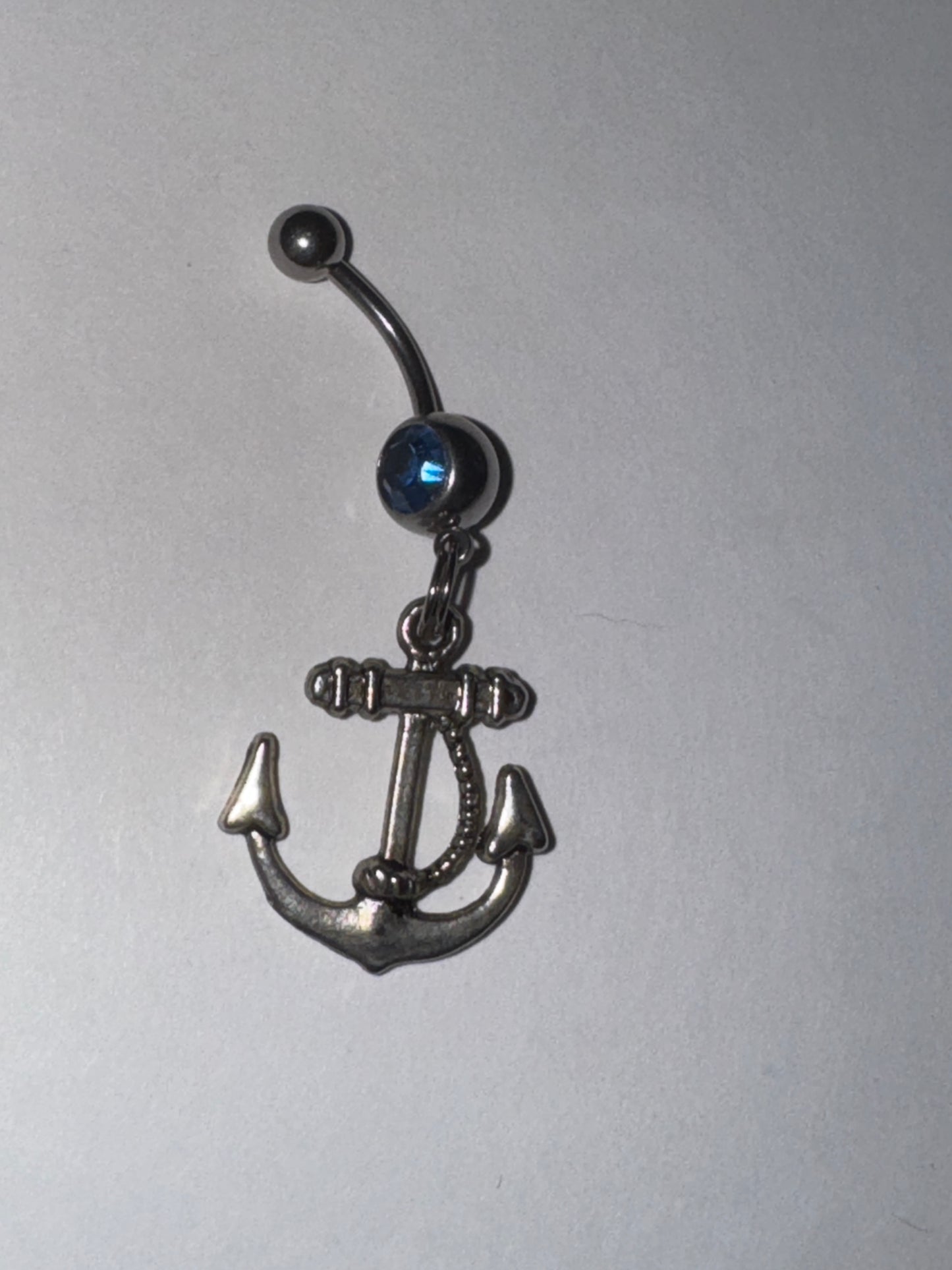 Large Anchor with Rope and Light Blue Gem Dangle Belly Ring