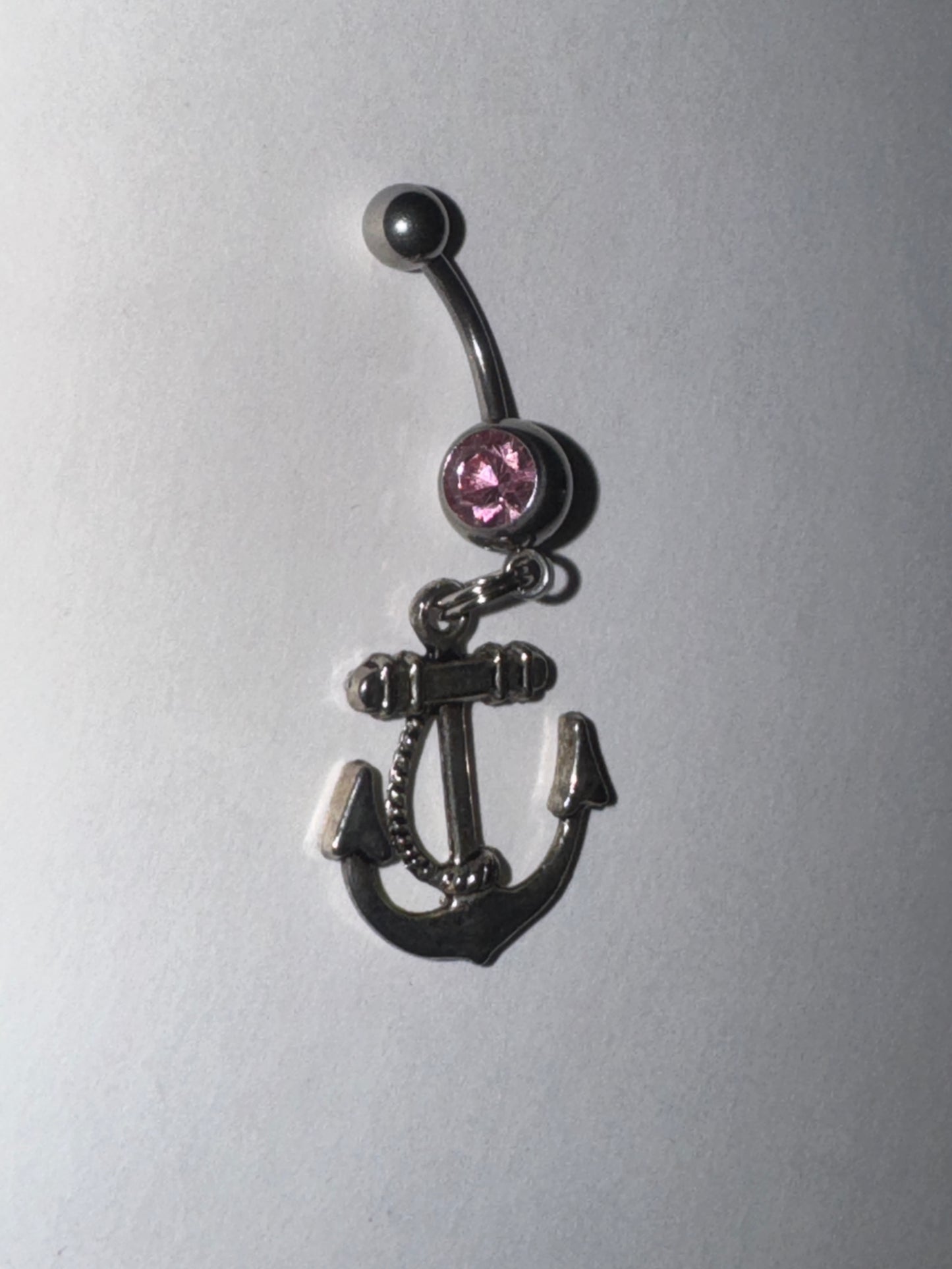 Large Anchor with Rope and Pink Gem Dangle Belly Ring