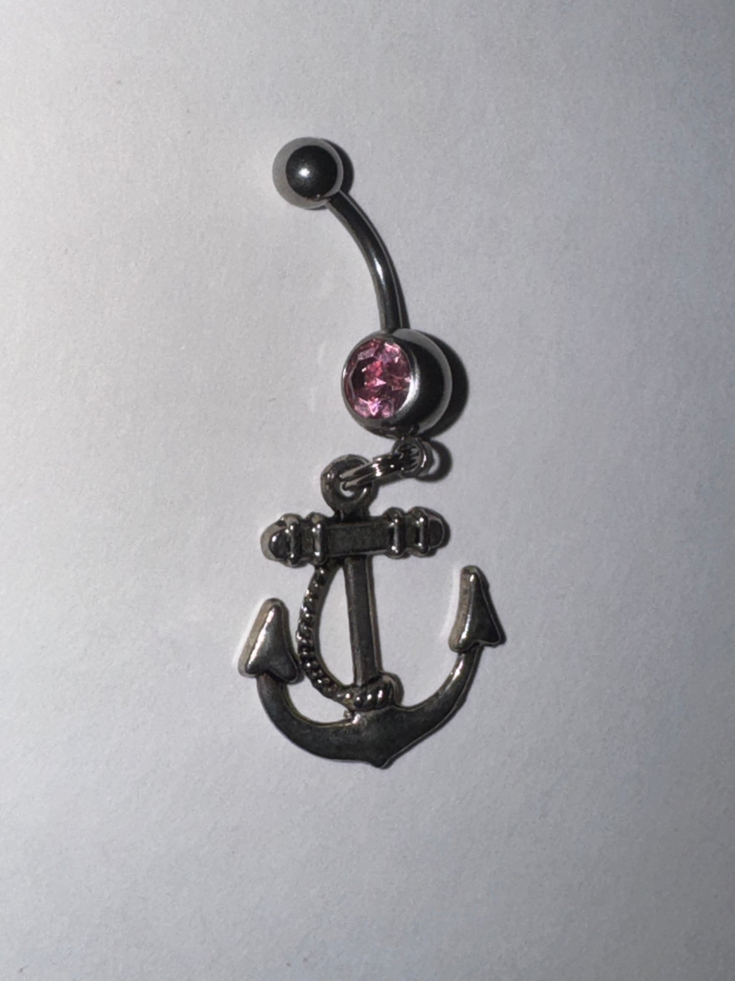 Large Anchor with Rope and Pink Gem Dangle Belly Ring