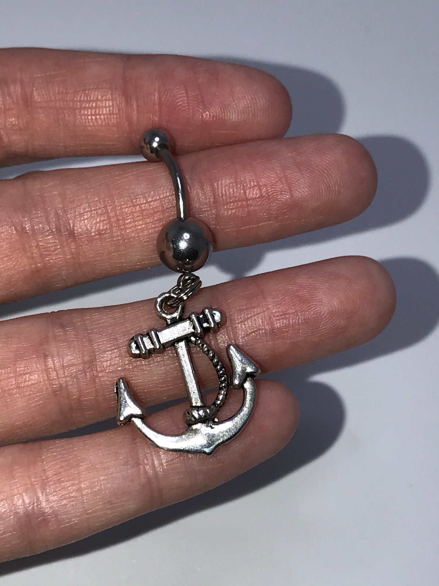 Large Anchor with Rope and Pink Gem Dangle Belly Ring