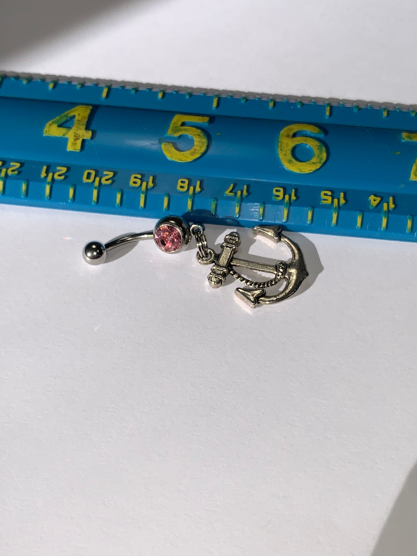 Large Anchor with Rope and Pink Gem Dangle Belly Ring
