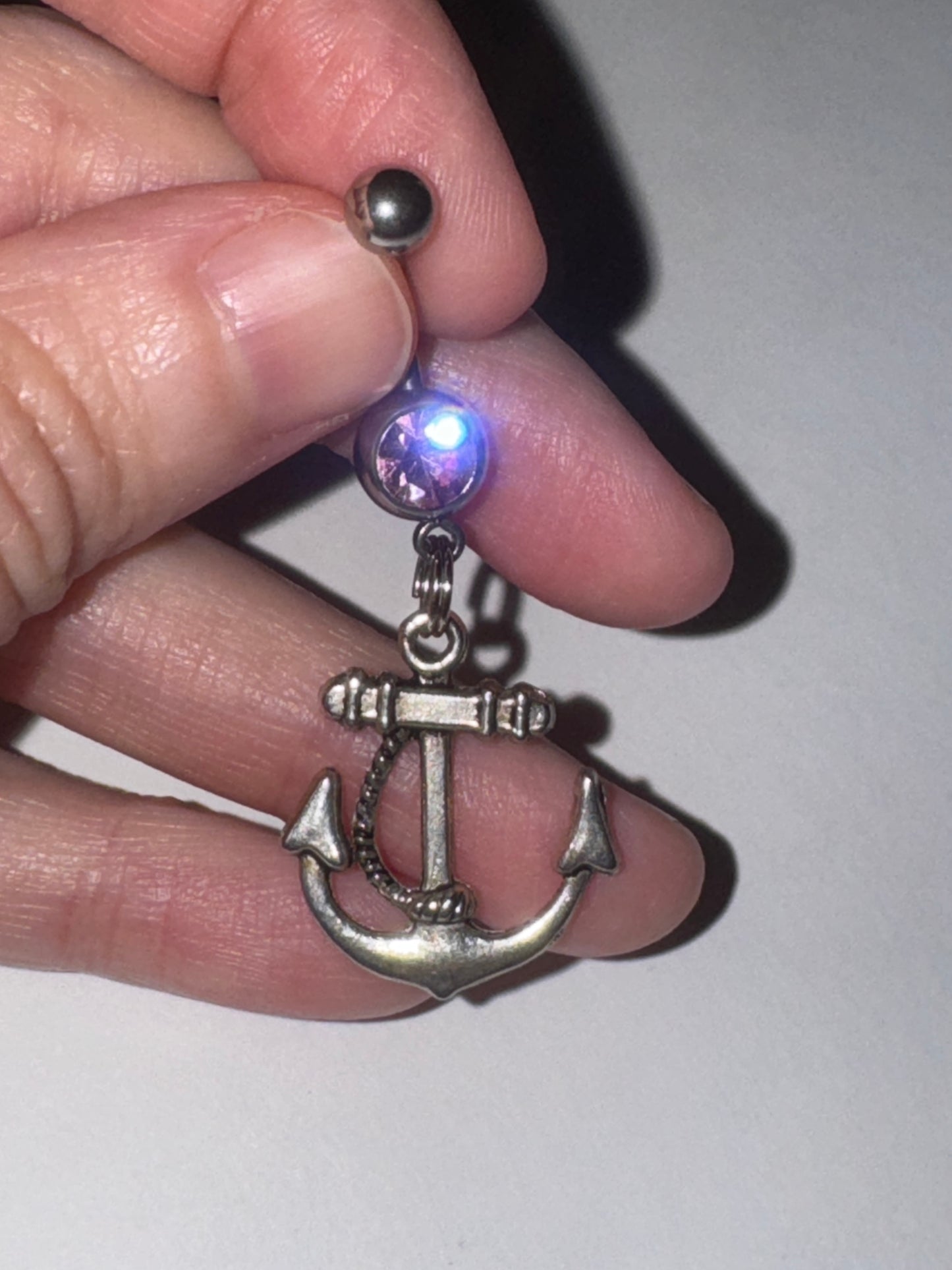 Large Anchor with Rope and Pink Gem Dangle Belly Ring