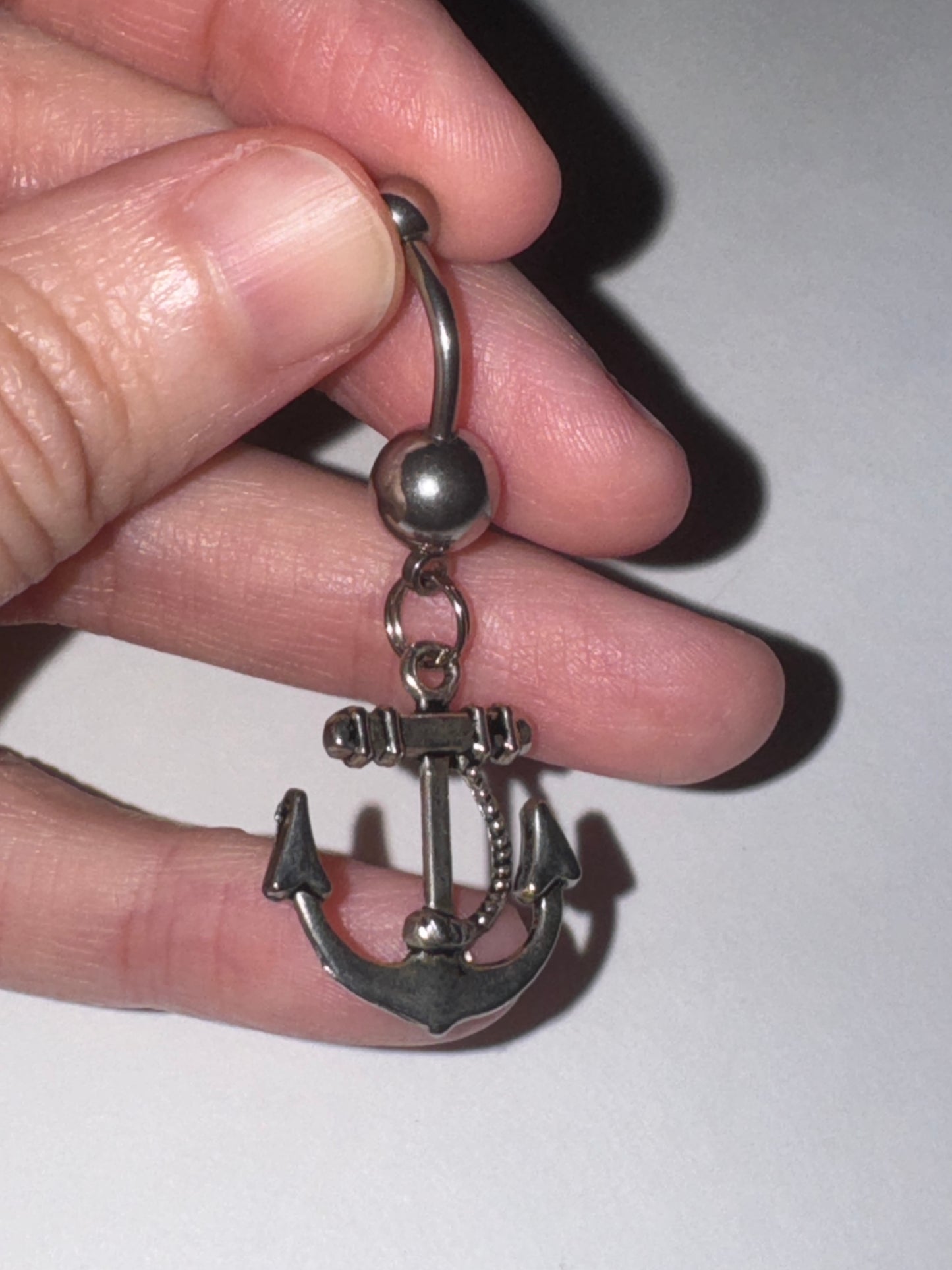 Large Anchor with Rope and Pink Gem Dangle Belly Ring