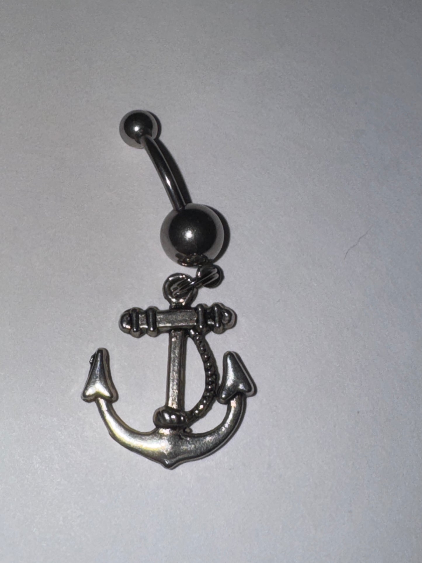 Large Anchor with Rope and Pink Gem Dangle Belly Ring