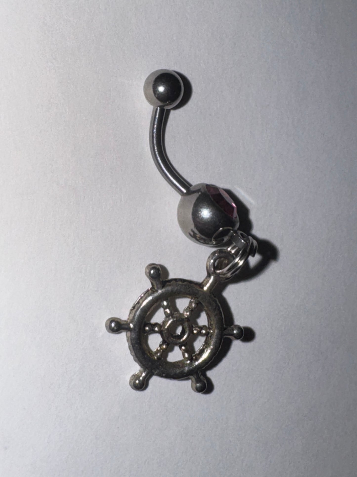 Pink Gem Nautical Wheel Design Dangle Belly Ring