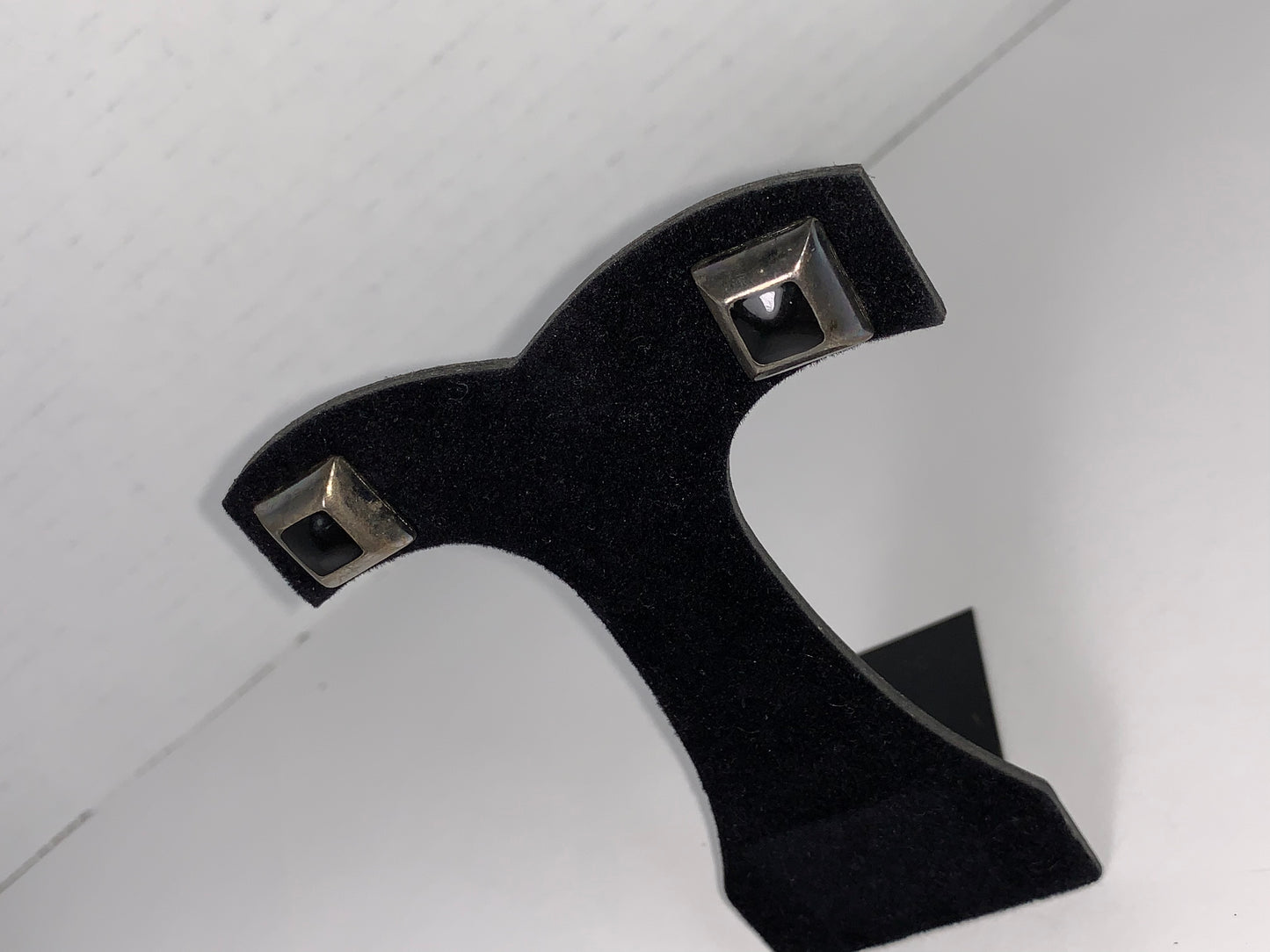 Silver and Black Square Post Earrings