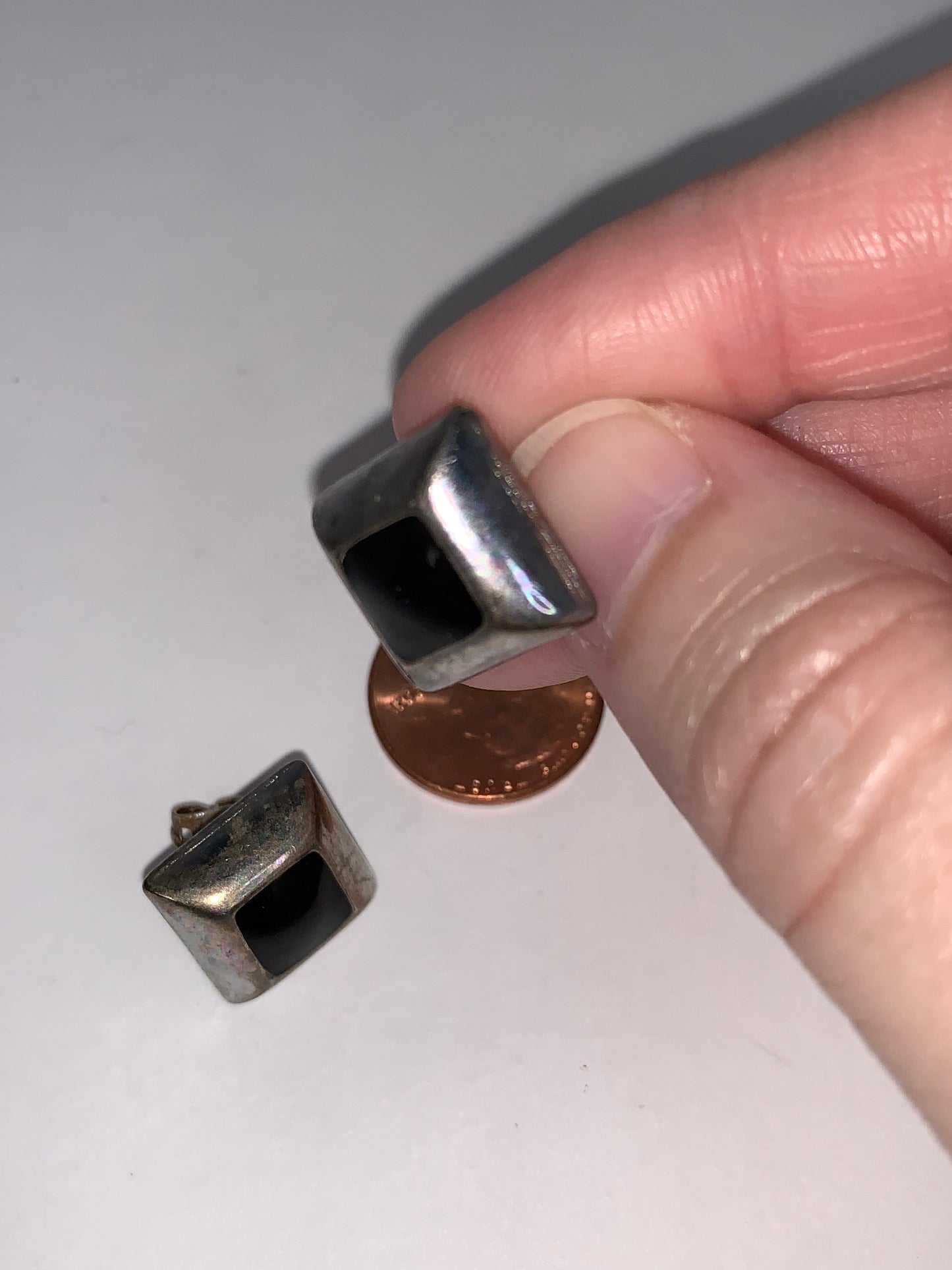 Silver and Black Square Post Earrings
