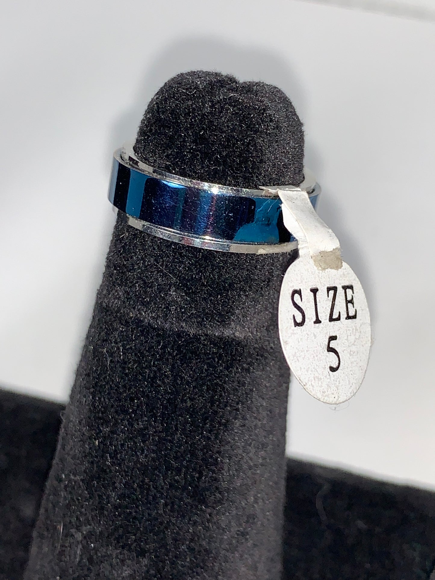 Blue an Silver Steel Spinner Ring, Size 5