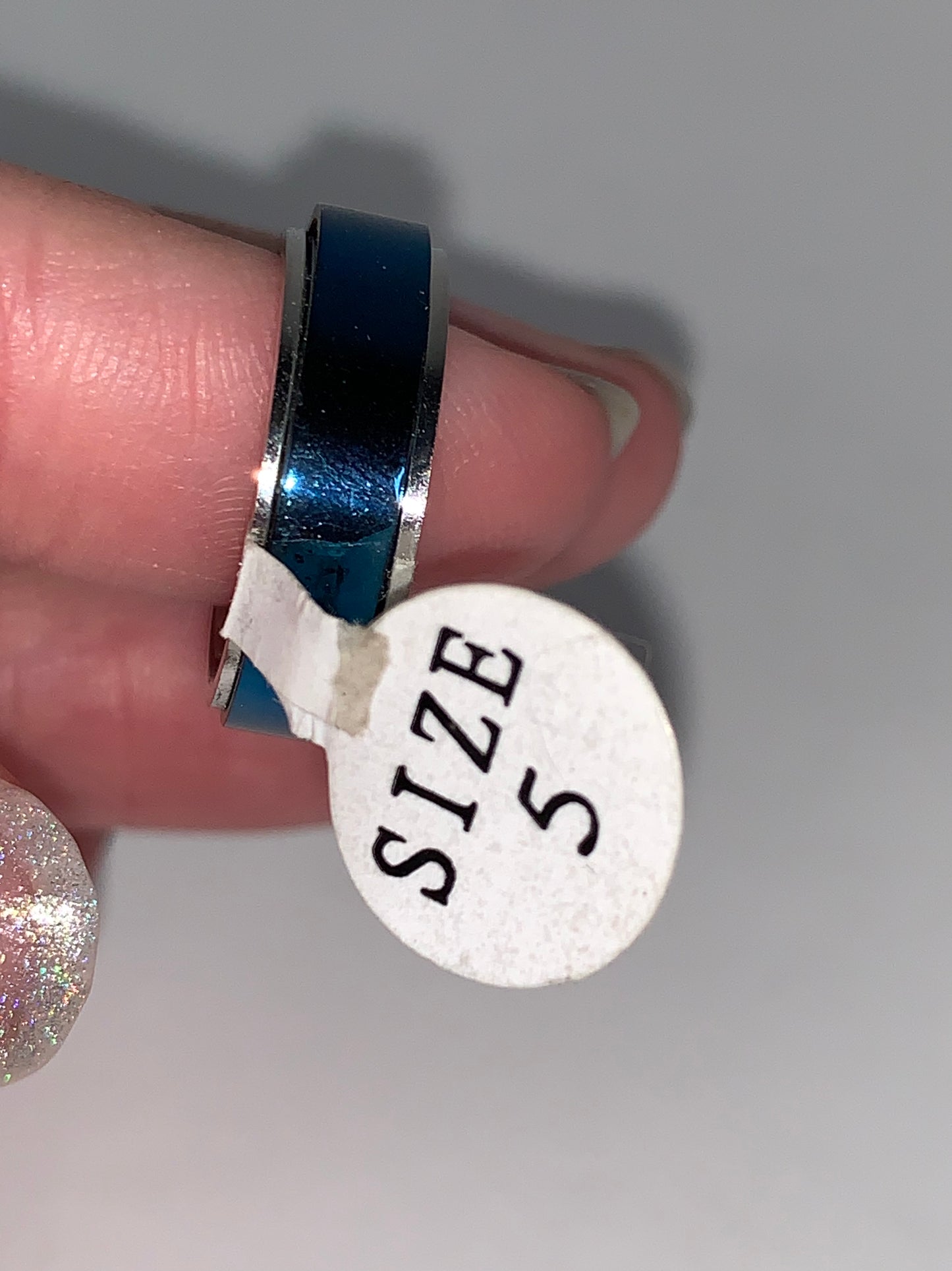 Blue an Silver Steel Spinner Ring, Size 5