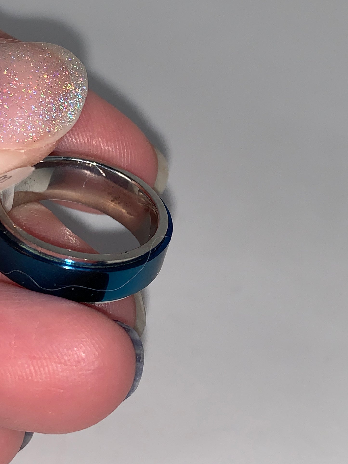 Blue an Silver Steel Spinner Ring, Size 5