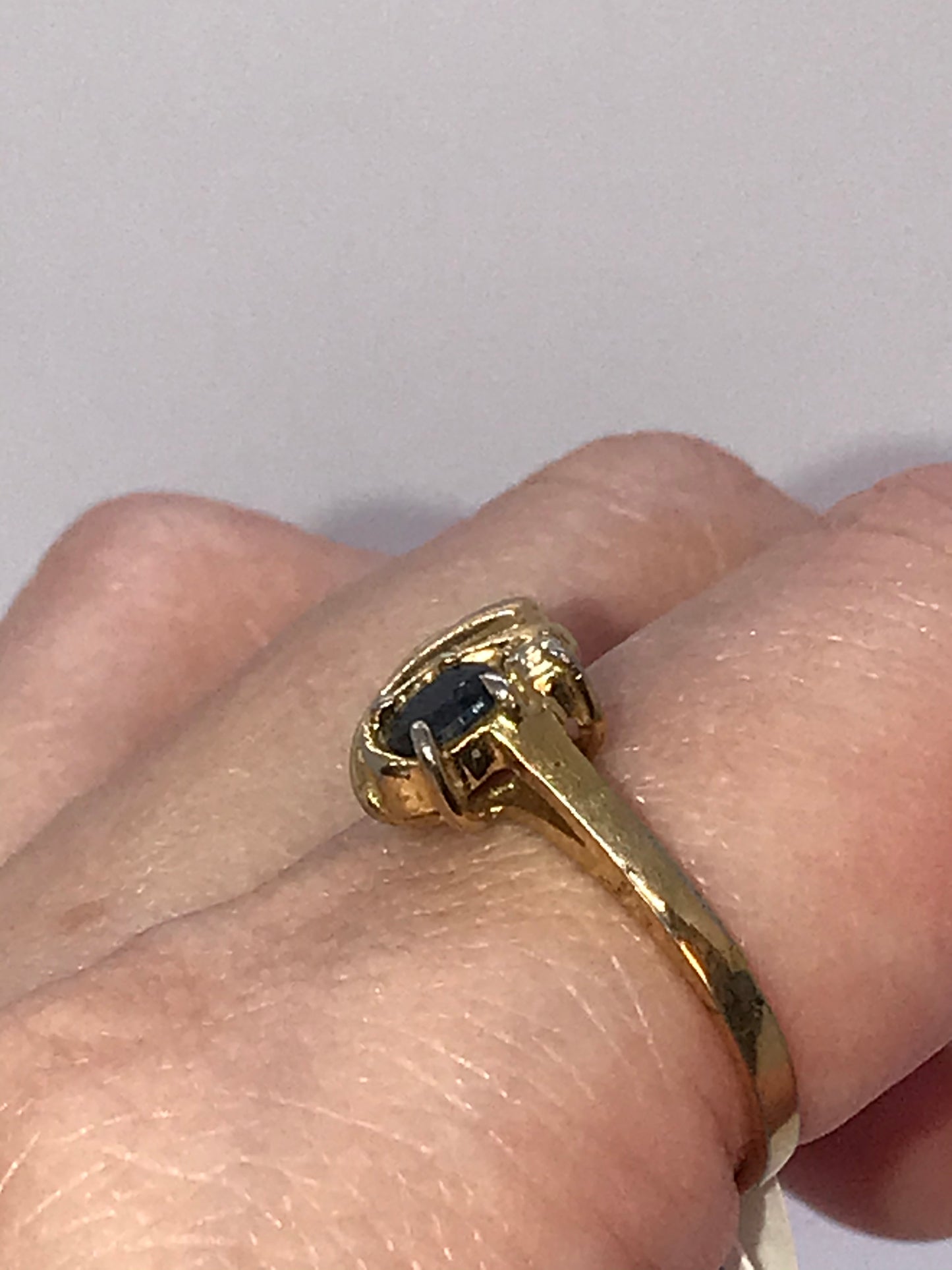 Vintage 14 ktgf Sapphire and Cz Ring, Size 7