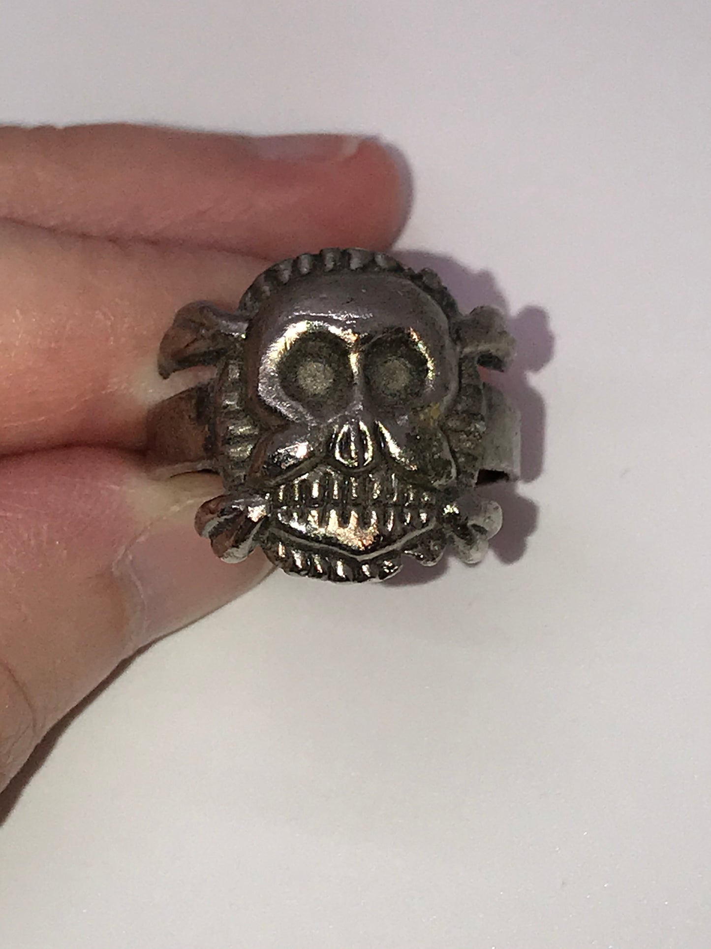Pewter Mask Ring with Wings