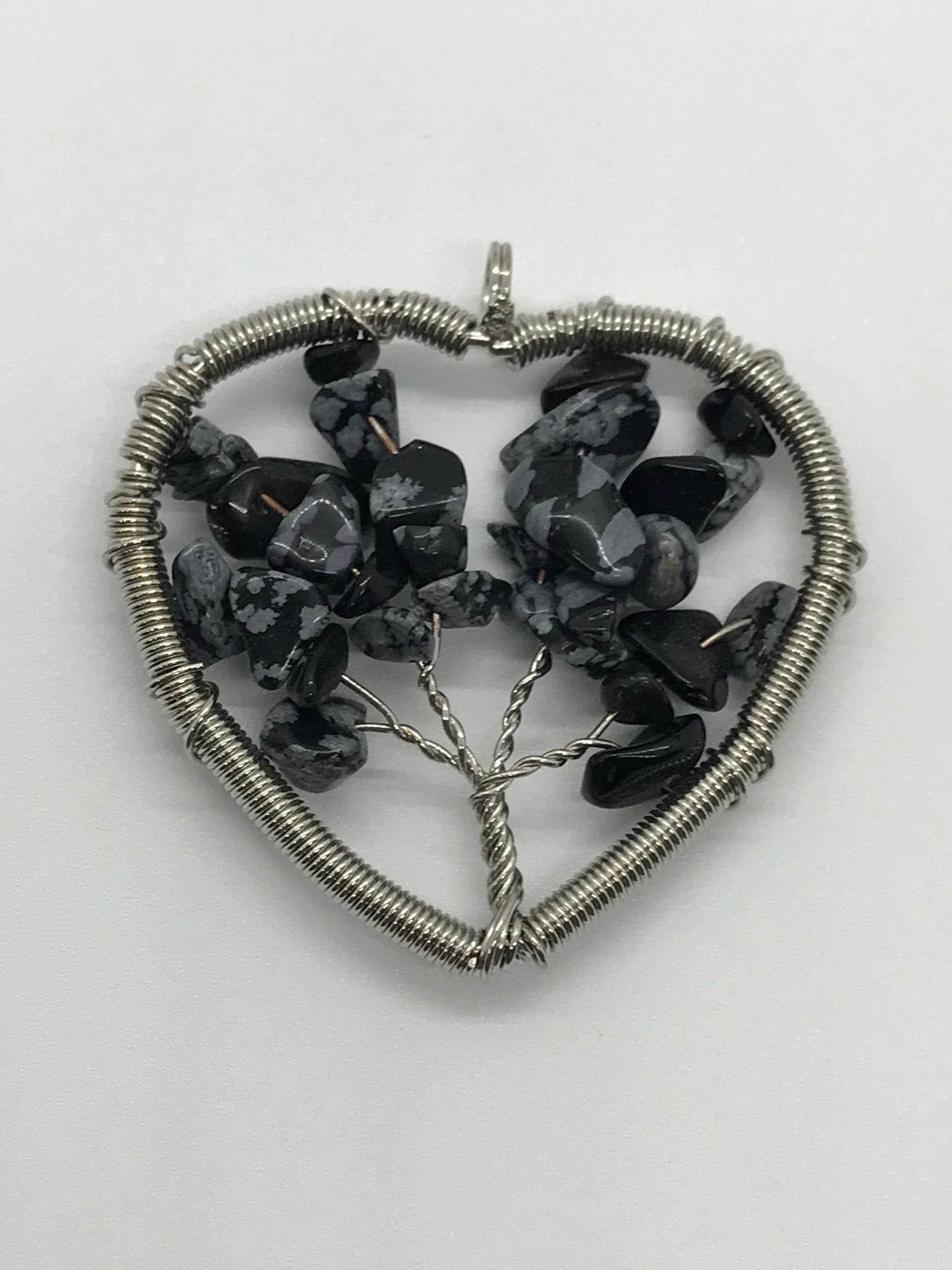 Snowflake Obsidian Tree Of Life Wirewrap Pendant