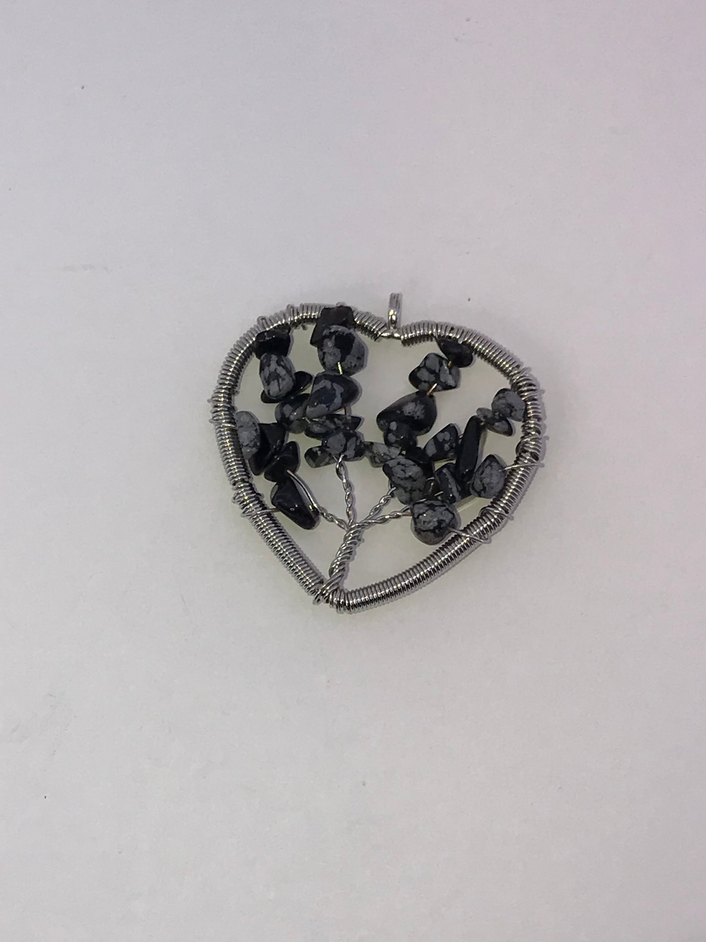 Snowflake Obsidian Tree Of Life Wirewrap Pendant