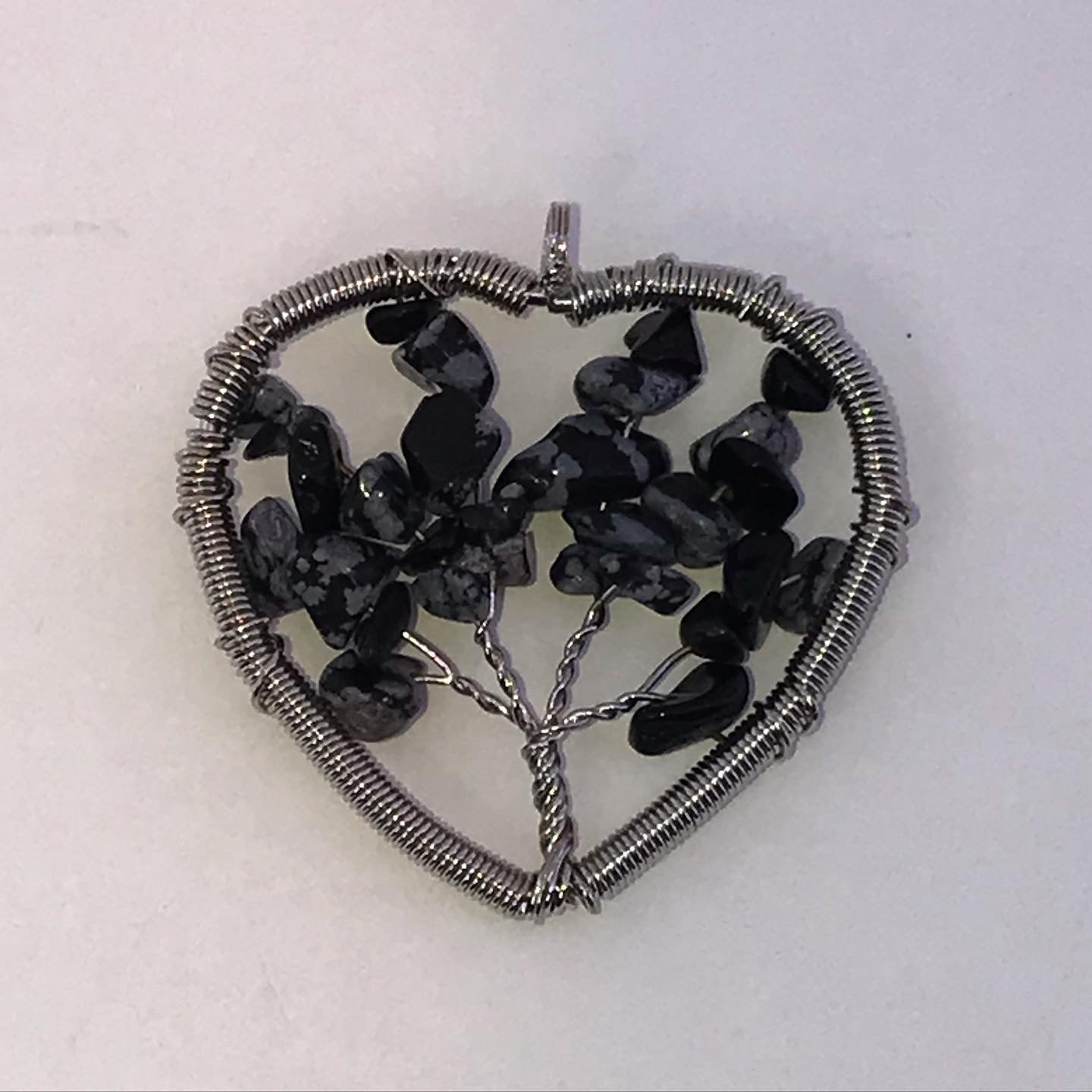 Snowflake Obsidian Tree Of Life Wirewrap Pendant