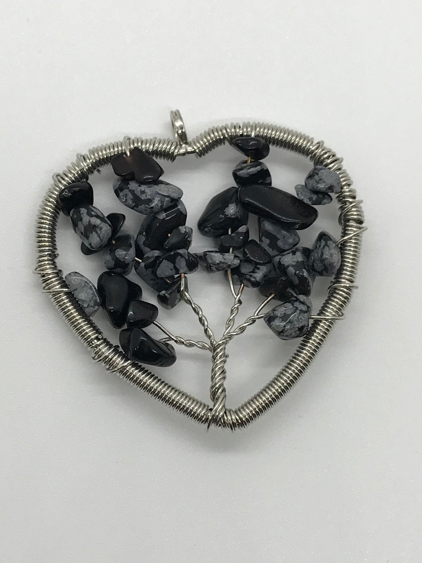 Snowflake Obsidian Tree Of Life Wirewrap Pendant