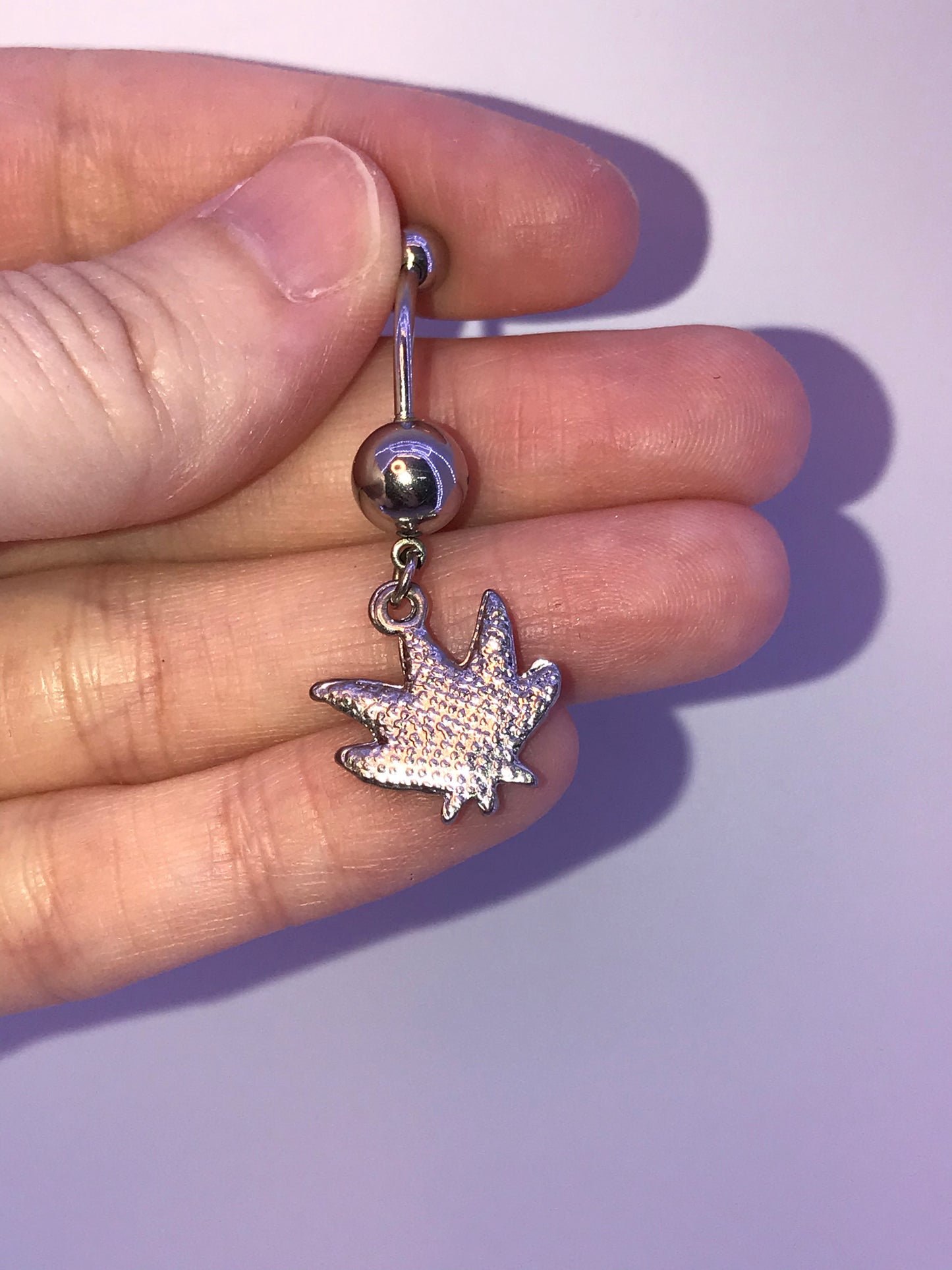 Solid Green Pot Leaf Dangle Belly Ring