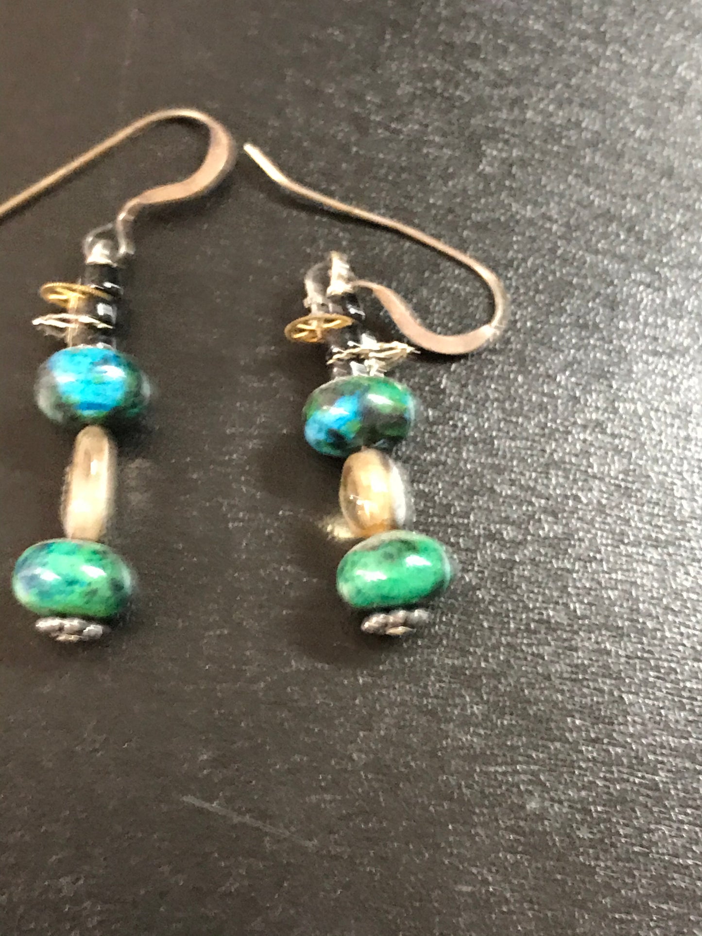 Steampunk Style Yellow Turquoise and Smoky Quartz Earrings