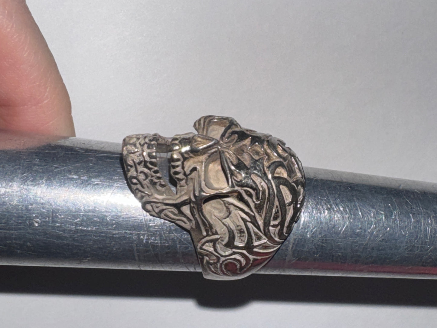 Sterling Silver Flame Skull Ring, Size 12