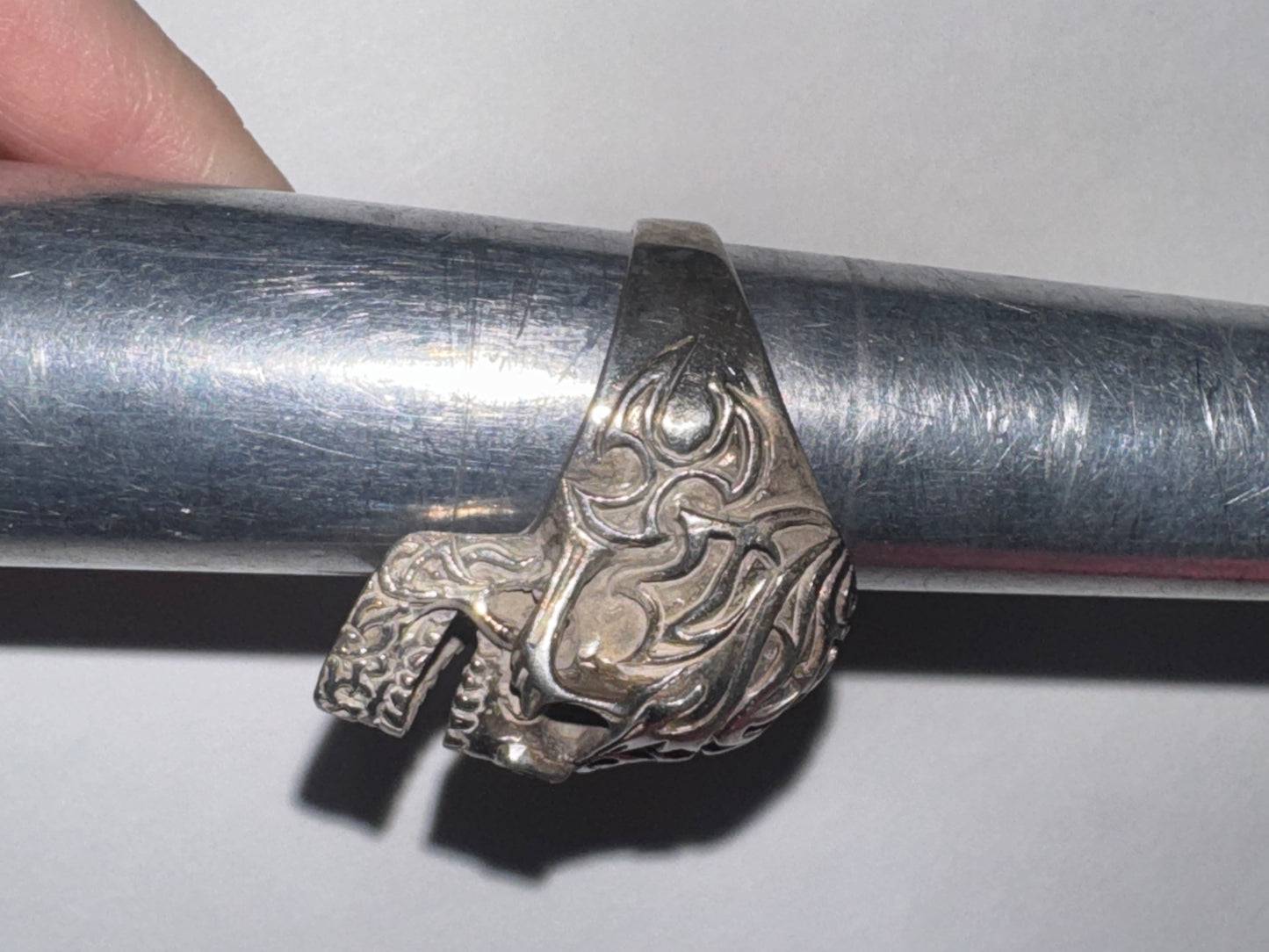 Sterling Silver Flame Skull Ring, Size 12