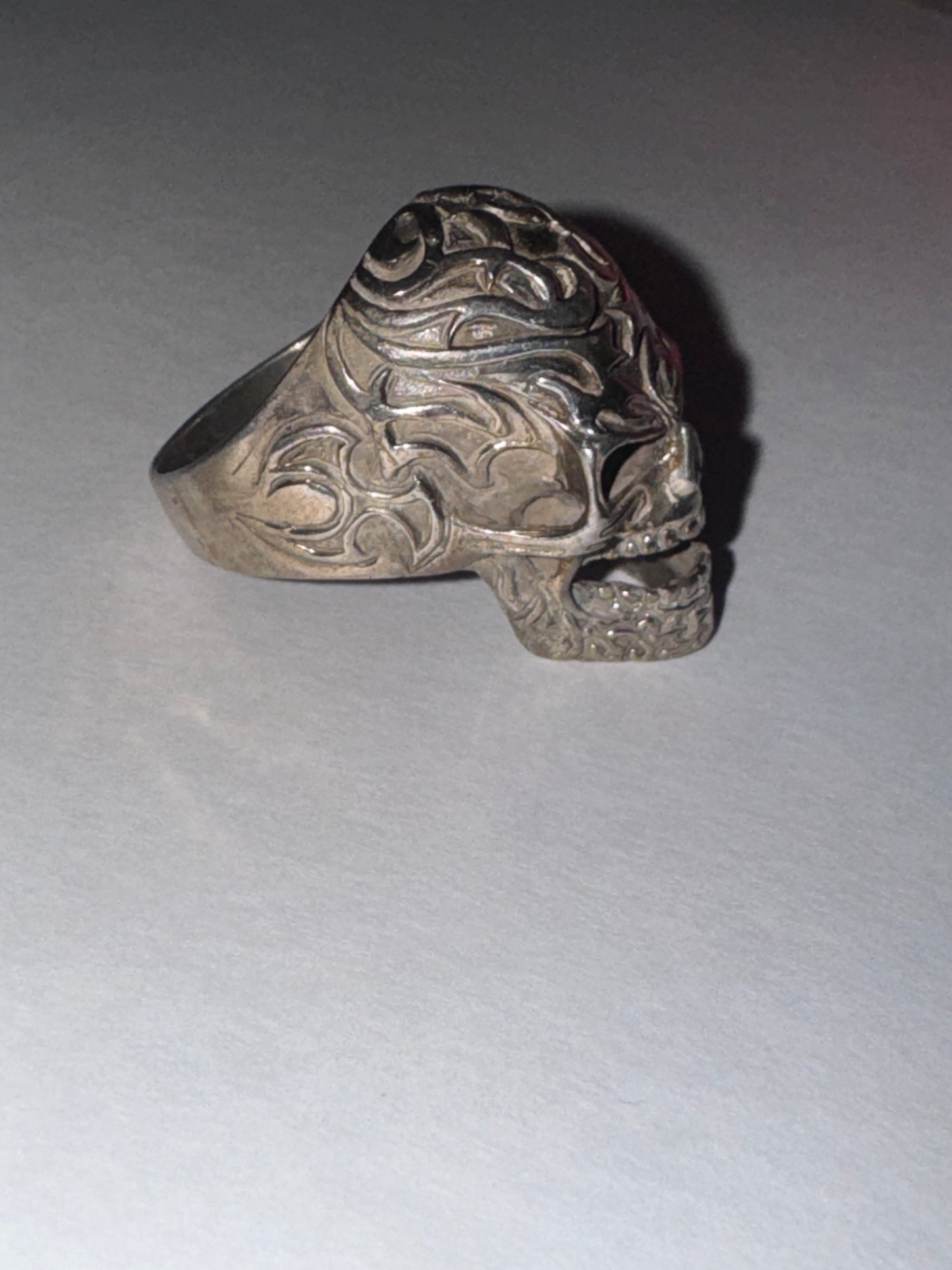 Sterling Silver Flame Skull Ring, Size 12