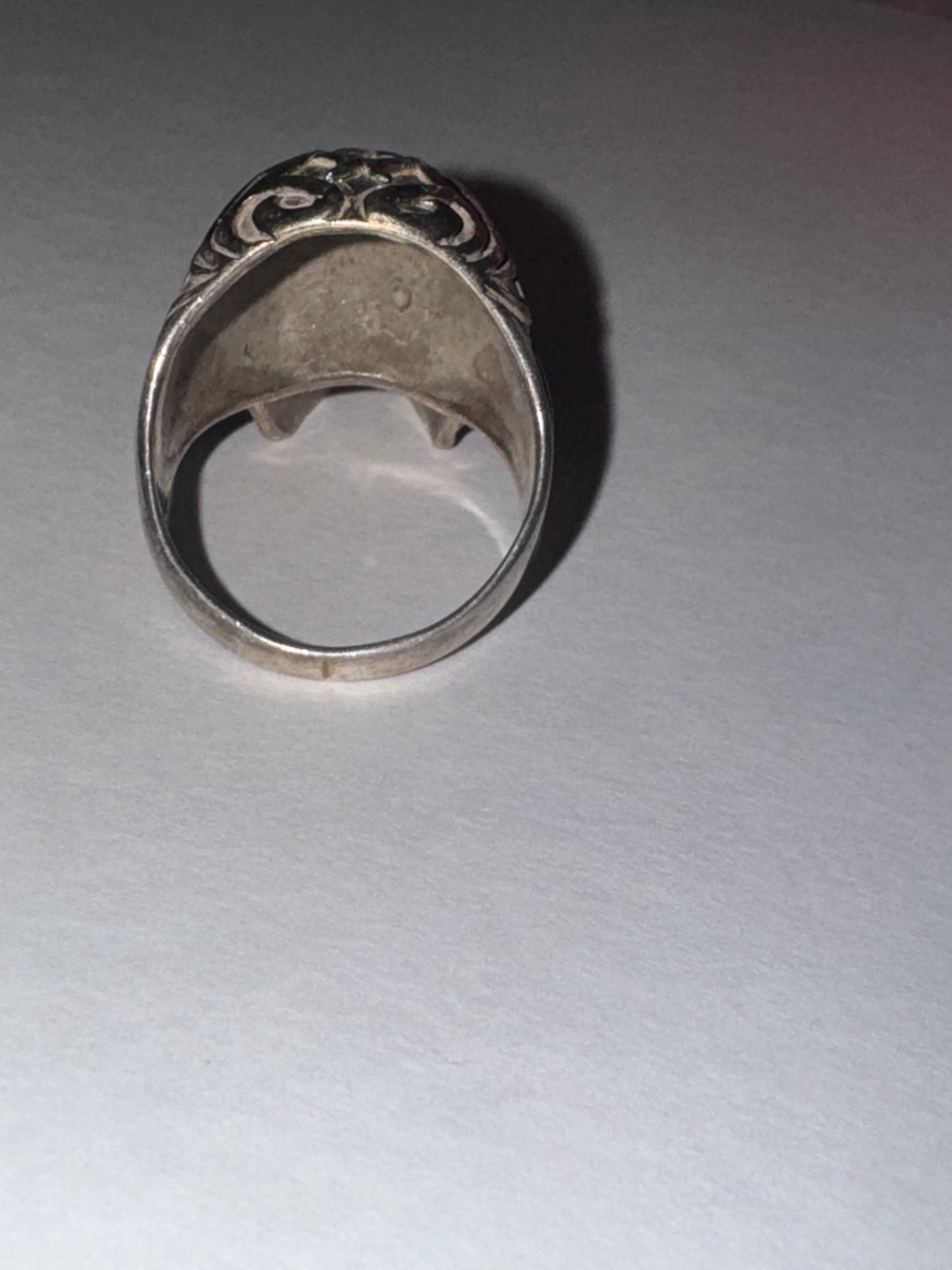 Sterling Silver Flame Skull Ring, Size 12