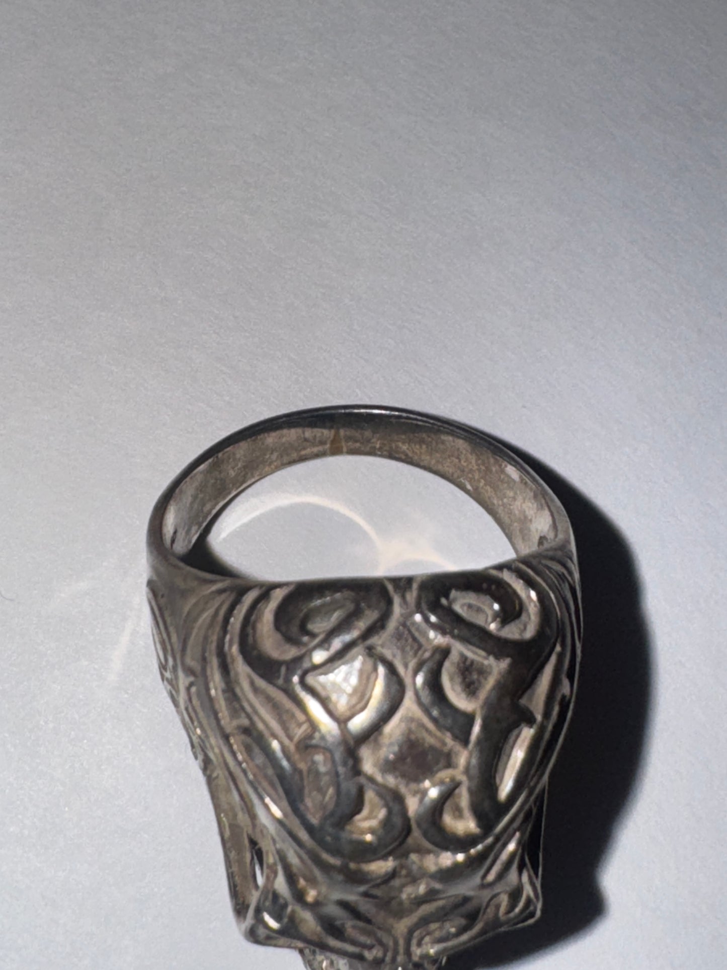 Sterling Silver Flame Skull Ring, Size 12