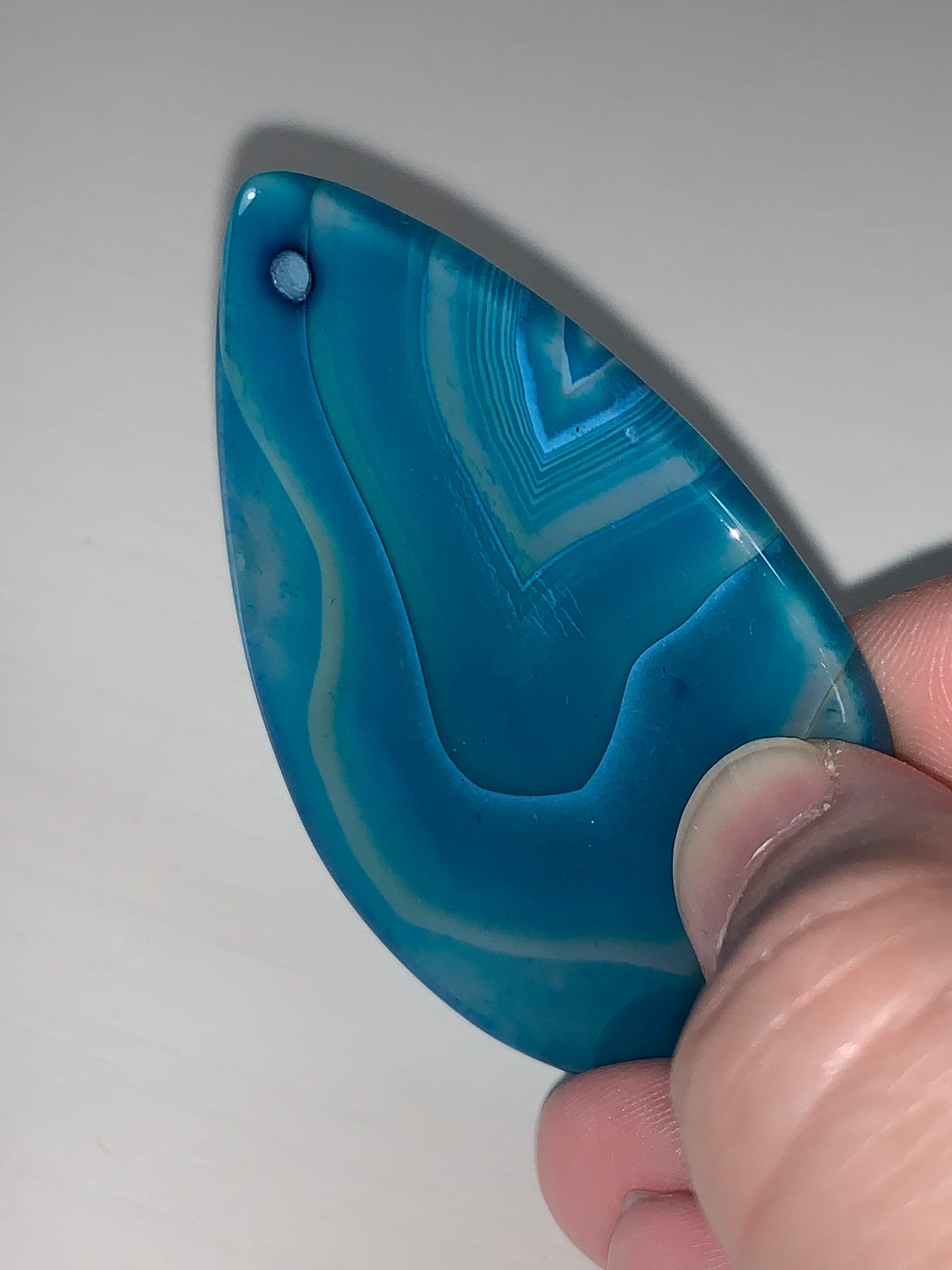 Teardrop Teal Blue Banded Agate Cabochon Focal Pendant