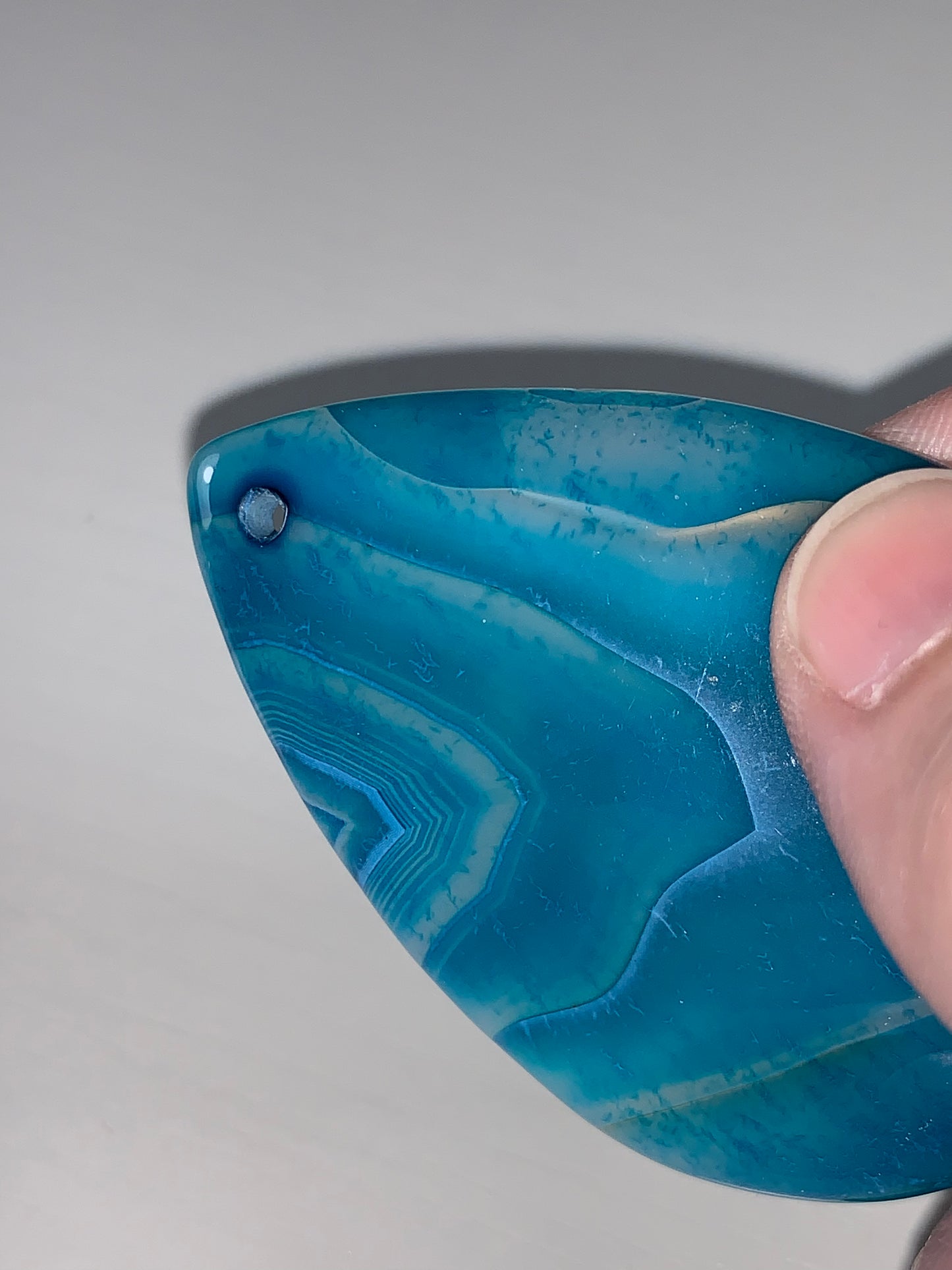 Teardrop Teal Blue Banded Agate Cabochon Focal Pendant