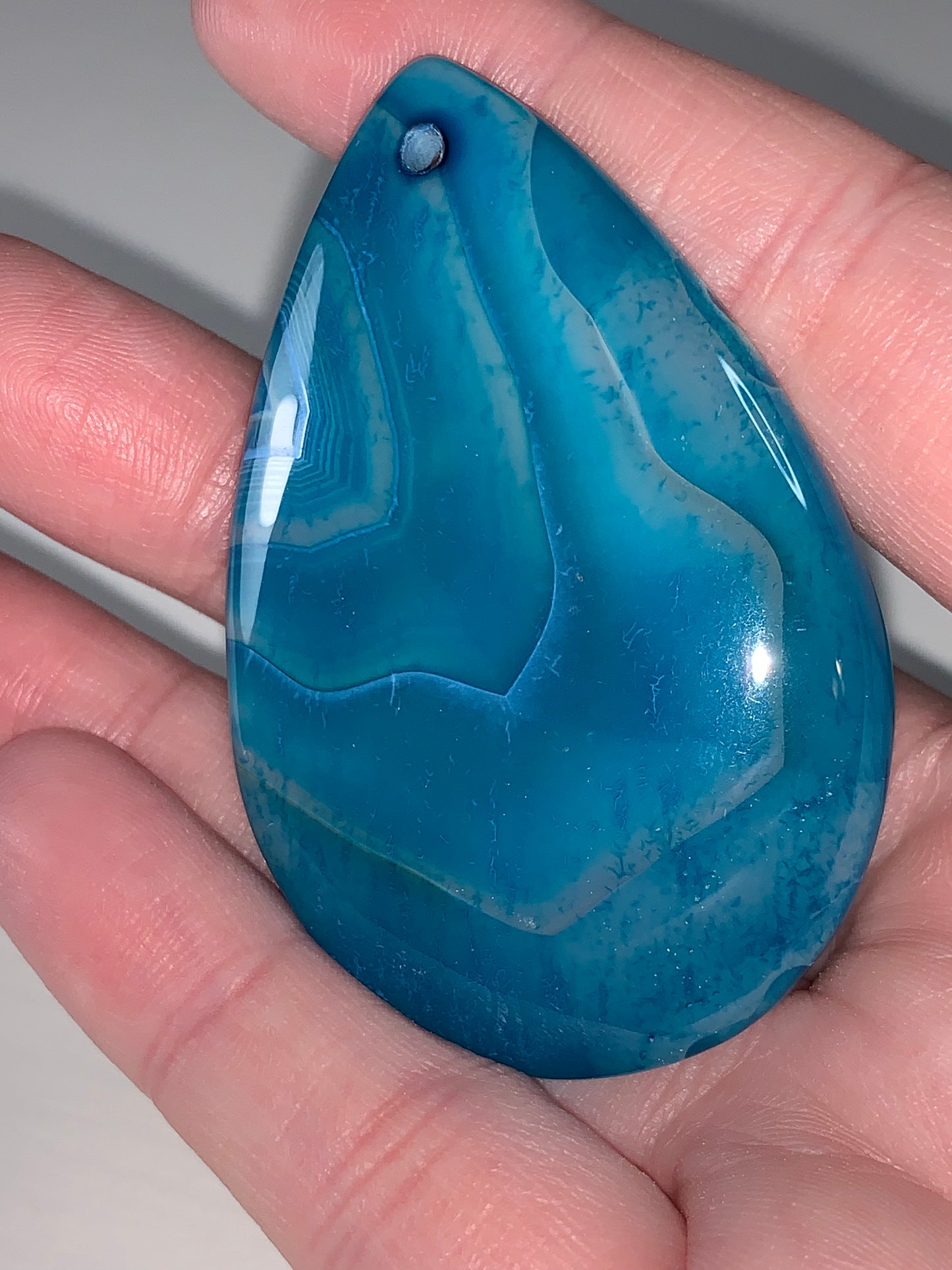 Teardrop Teal Blue Banded Agate Cabochon Focal Pendant