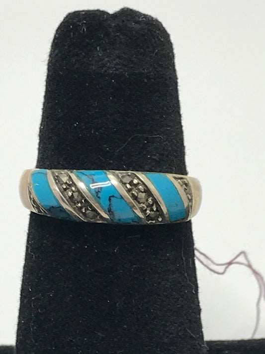 Turquoise and Marcasite Silver ring, Size 9