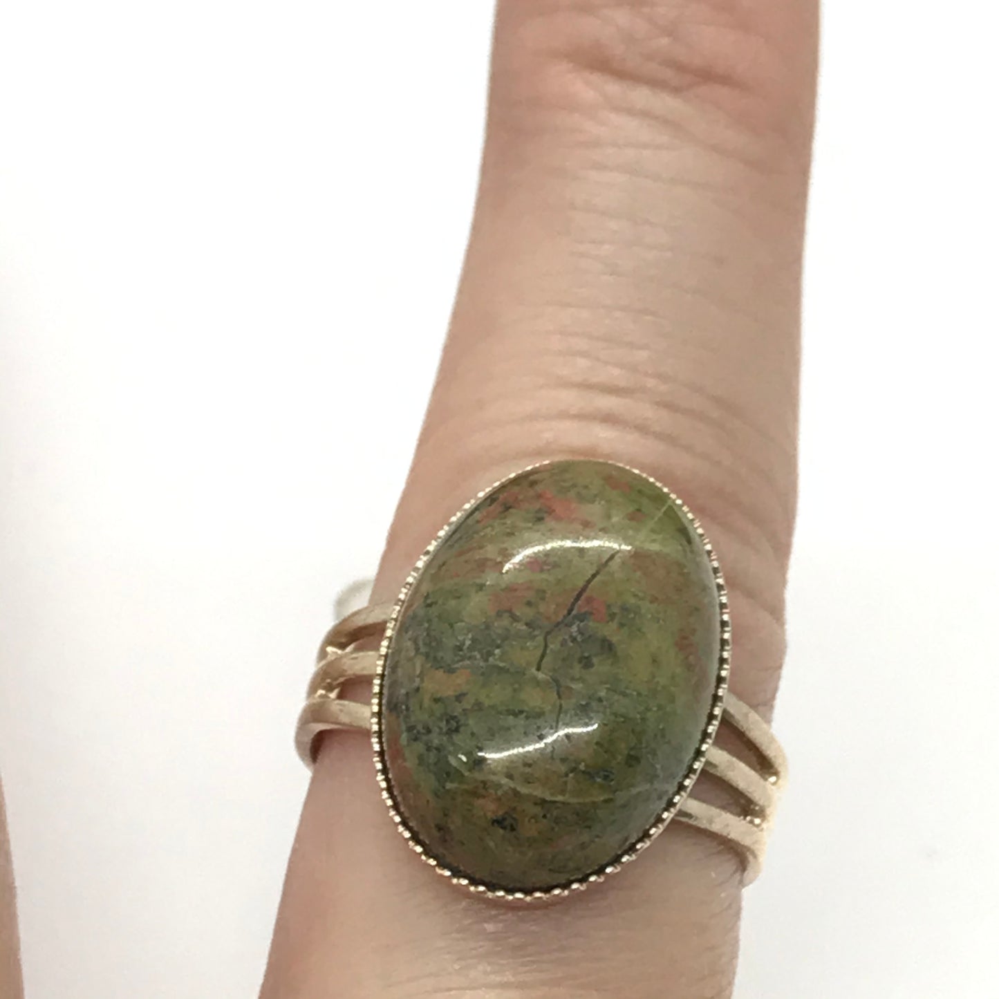 Unakite Silver Plated Ring, Sizeable