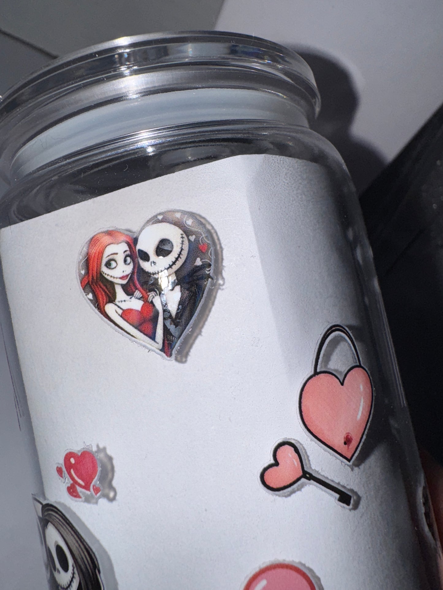 Halloween Wedding Themed 16 Oz Plastic Cup With Love Hearts