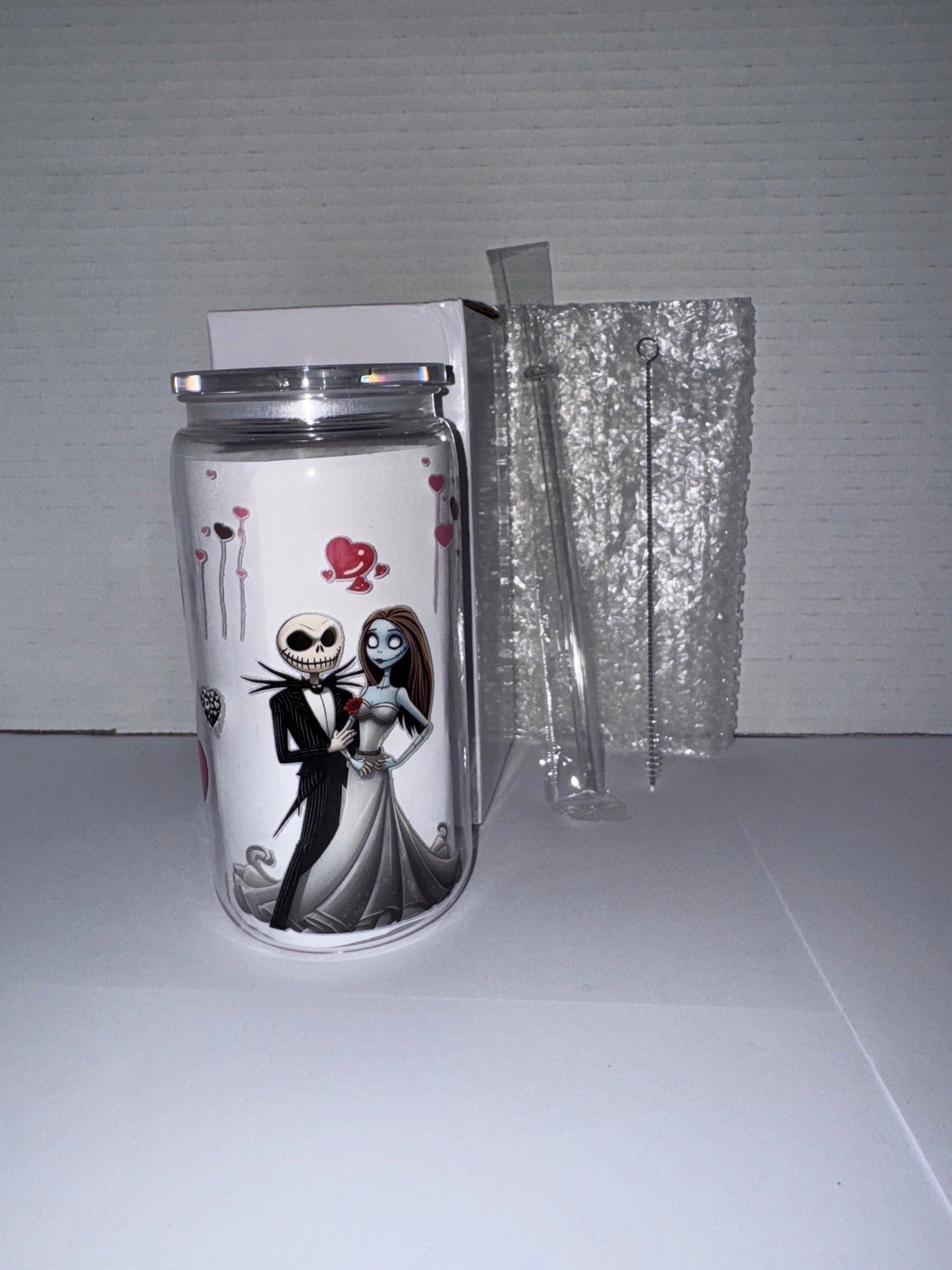 Halloween Wedding Themed 16 Oz Plastic Cup With Love Hearts